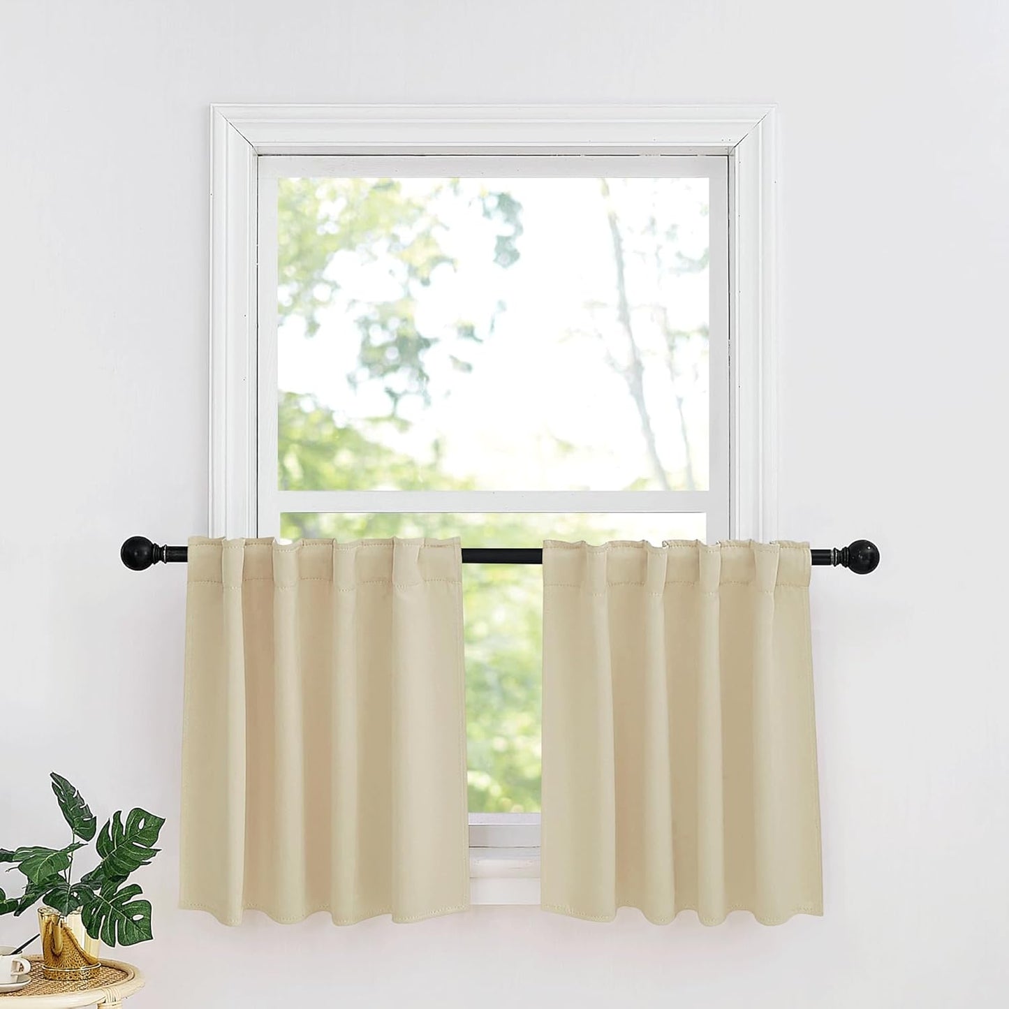 RYB HOME Small Window Curtains - Blackout Insualting Privacy Curtains for Kids Bedroom Kitchen Bathroom Basement Cafe Cabinet Tiers Drapes, 34 Width x 24 Length, 2 Panels, Biscotti Beige