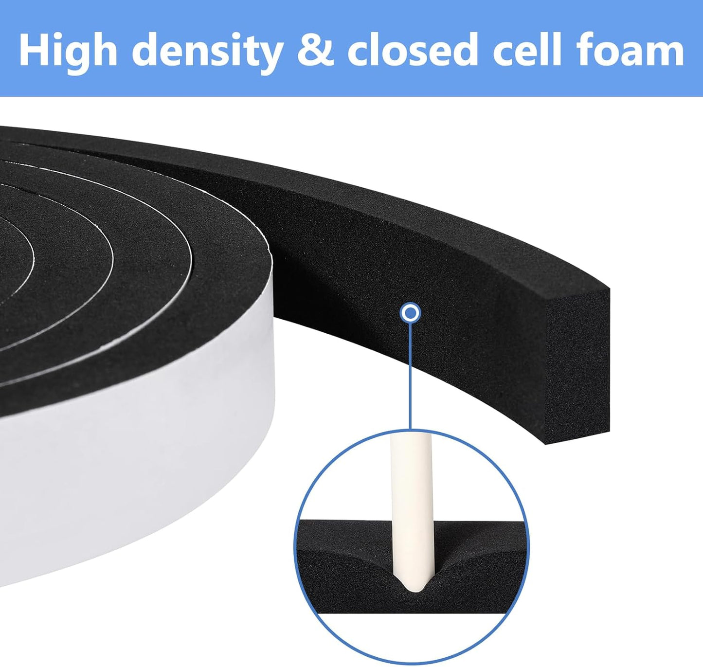 Weather Stripping Door Seal Strip (3/5 Inch X 1/4 Inch X 16Feet), Strong Adhesive, Lightproof, Soundproof, Weatherproof Foam Tape Insulation for Sliding Door, Front Door Frame, Windows- Black