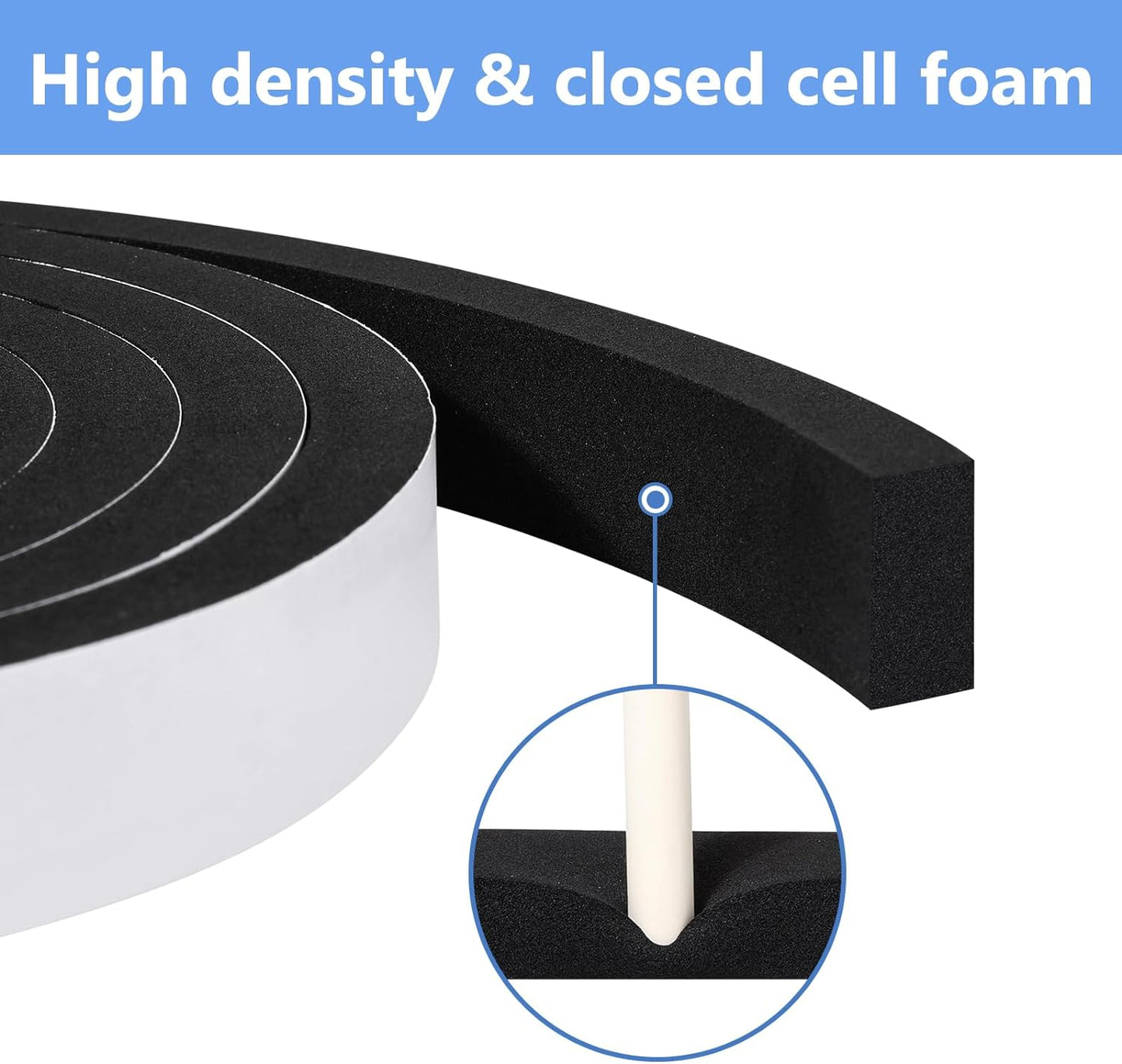 Weather Stripping Door Seal Strip- 1/2 Inch X 1/4 Inch X 16Feet, Strong Adhesive, Lightproof, Soundproof, Weatherproof Foam Tape Insulation for Sliding Door, Front Door Frame, Windows- Black