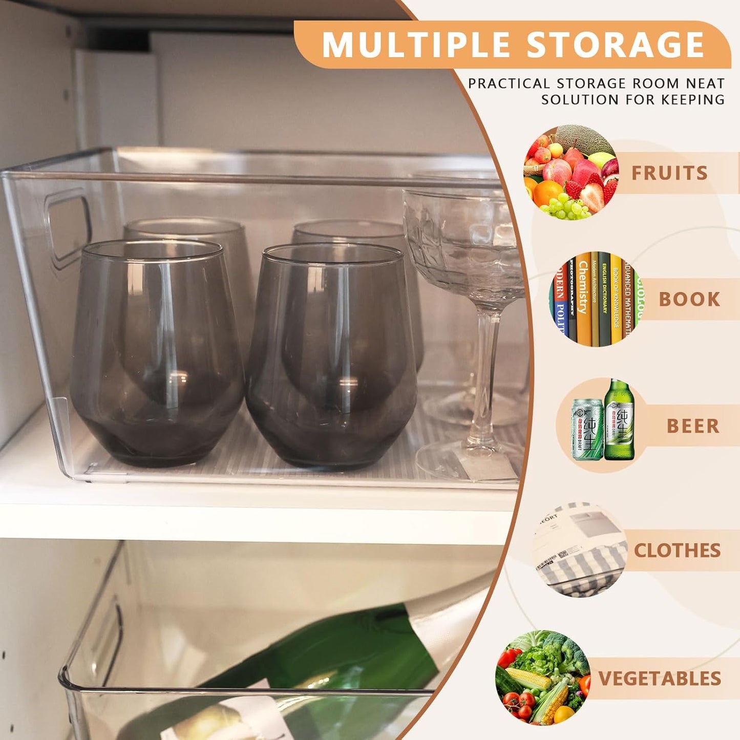 MOONEDGE 4-Pack Clear Plastic Storage Bins — Open-Top PET Organizers and Storage, 11" x 8" x 6" Storage Containers Ideal for Refrigerator, Pantry, Fridge Organization and Countertop Storage