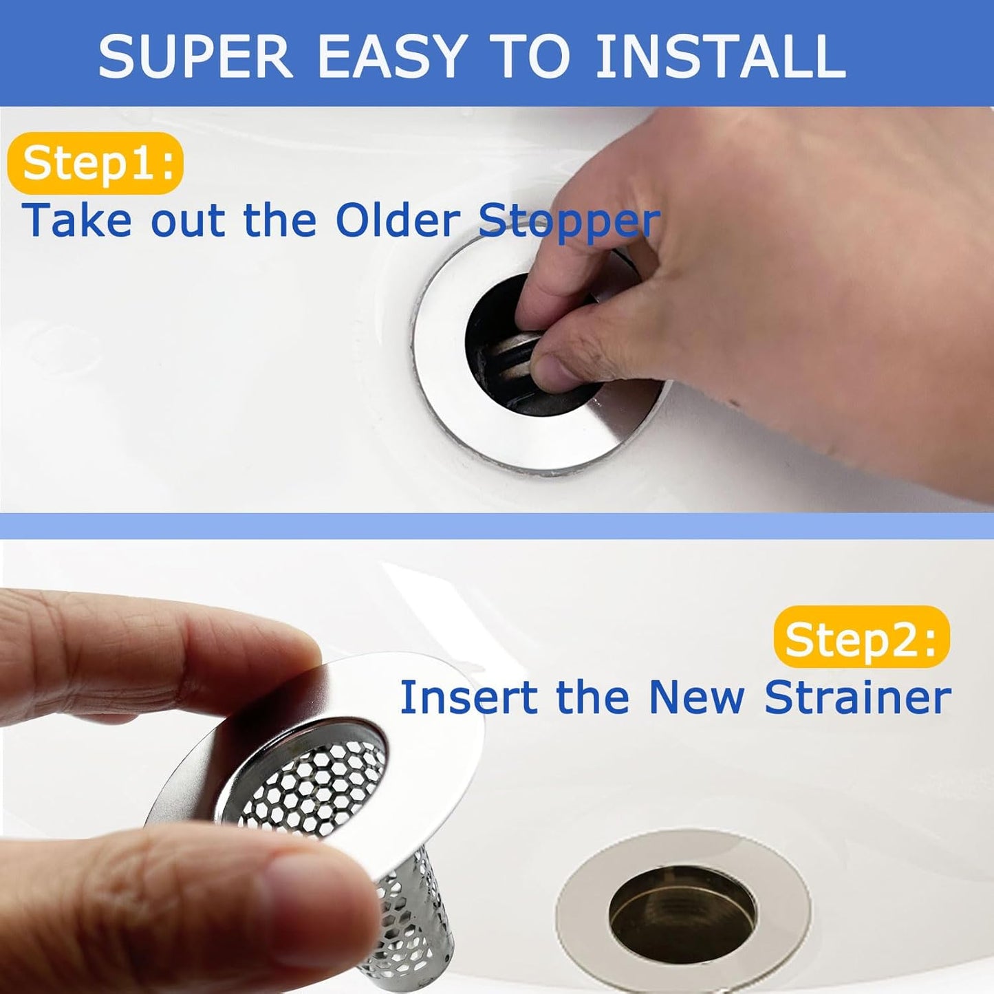 Bathroom Sink Drain Strainers for 1.1"-1.6" Depth Than 1.6" Drain Hole Catcher for Laundry, Utility, RV Sink.Small Conical Bathroom Sink Strainer Basket (0.94 inch Mouth Wide,3 Pcs)