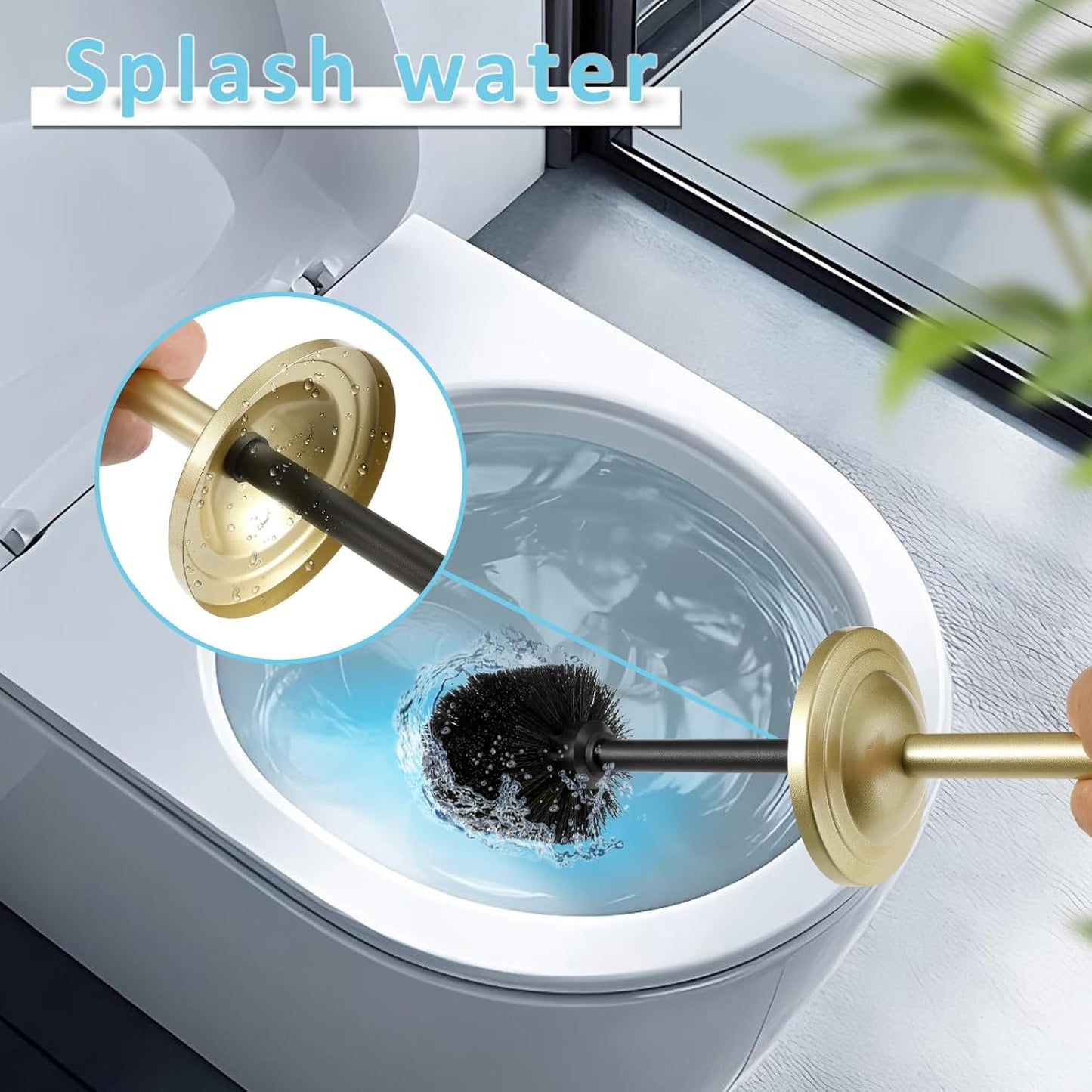 Stainless Steel 304 Toilet Brush and Holder,Toilet Bowl Brush with Long Handle for Bathroom,Toilet Cleaner Brush-Space,Saving,Covered Brush,Durable, Deep,Cleaning,Splash Resistant (Gold)