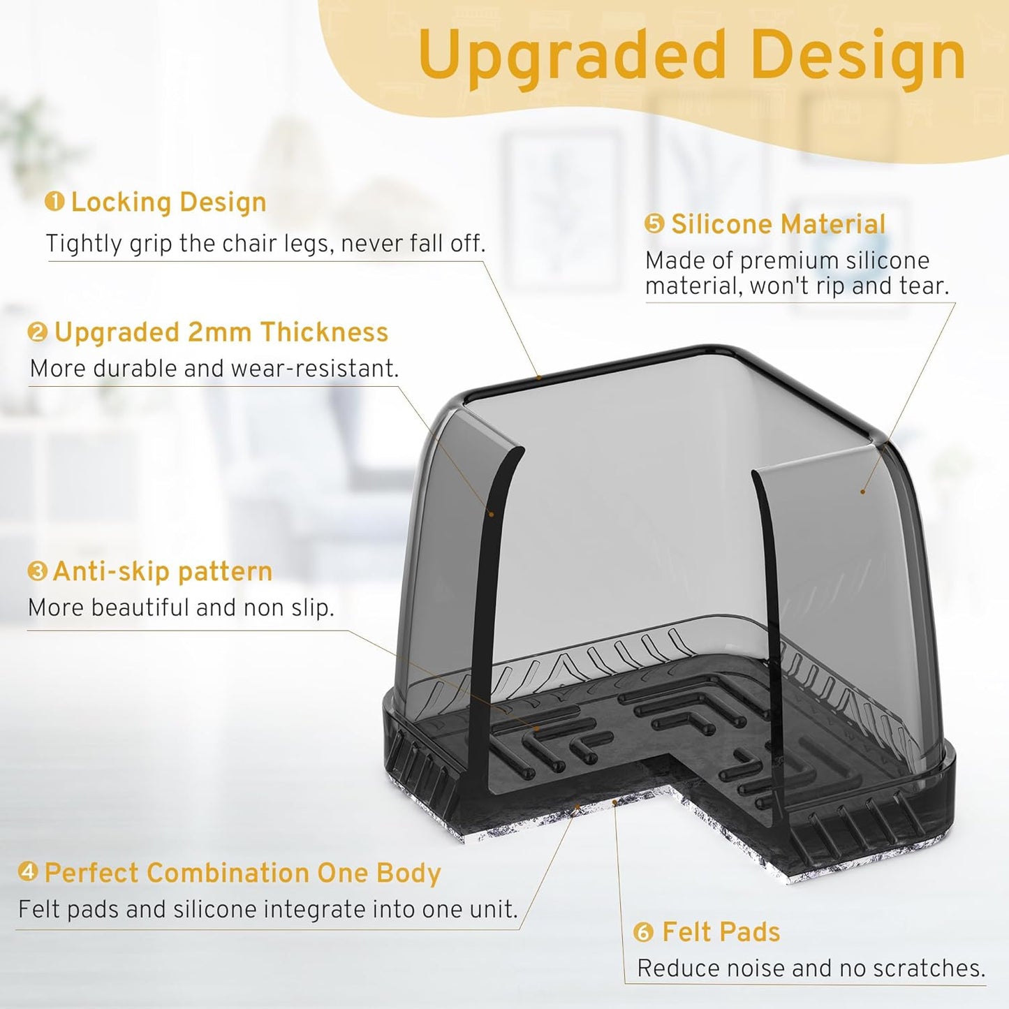 24PCS Extra Small Chair Leg Floor Protectors, Furniture Sliders, Chair Leg Protectors for Hardwood Floors, Non-Slip Felt Furniture Pads, Square Silicone Cap Covers to Protect Floors(Fit 0.5" - 0.75")