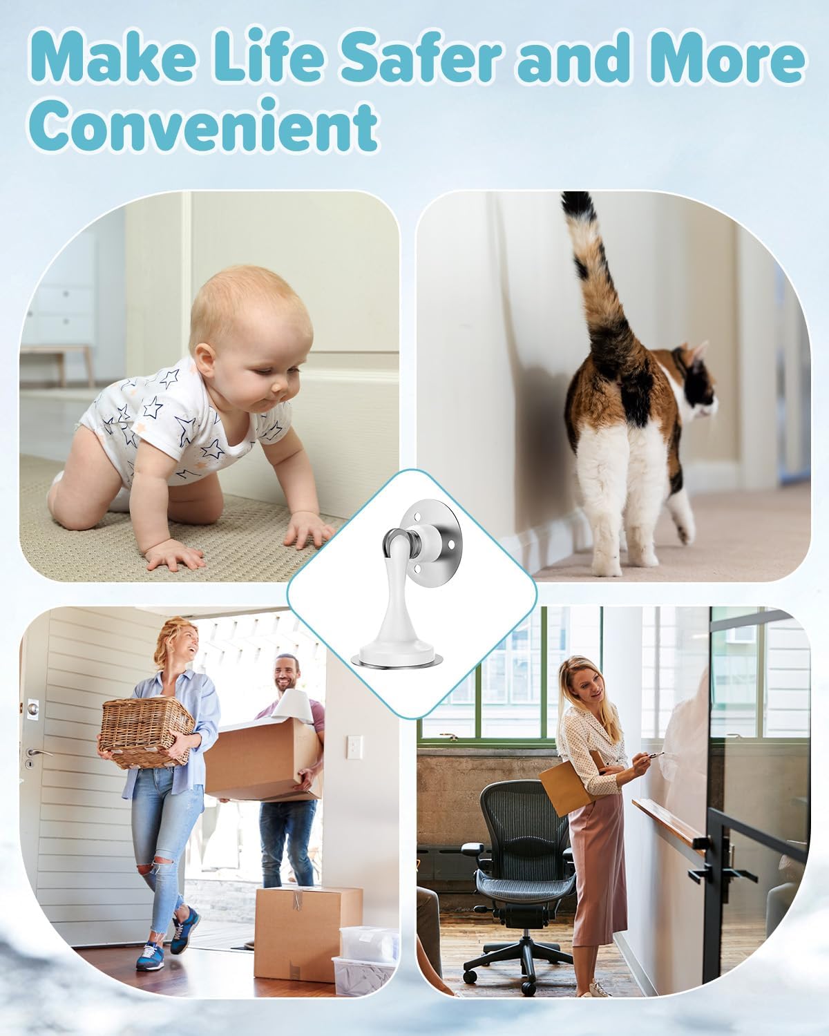 Magnetic Door Stoppers Door Catch - 2 Pack Stainless Steel Heavy Duty Door Stops for Bottom of Door, Wall & Floor Mounting No-Drill Strong Adhesive & Screws, Door Holder to Keep Door Open