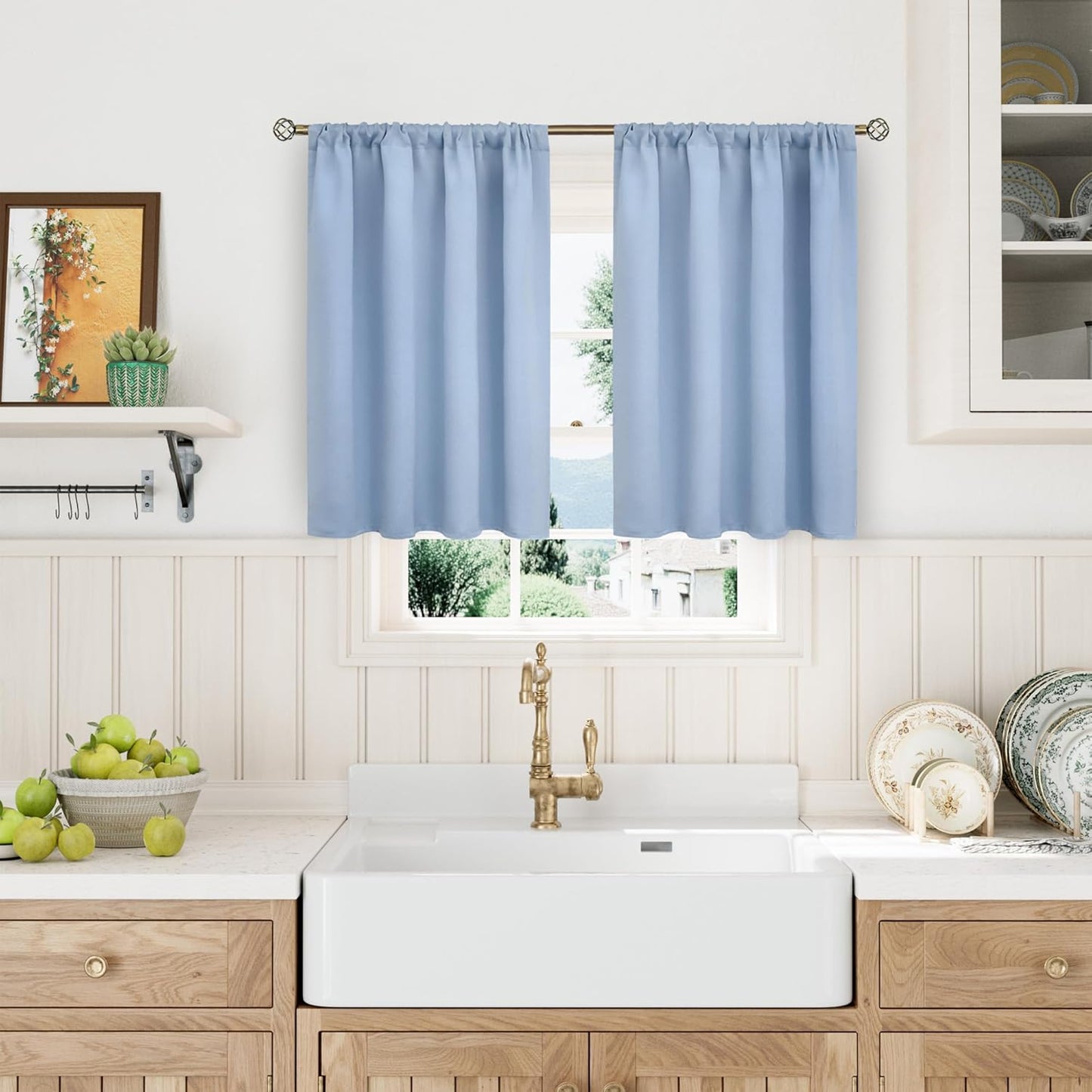 BGment Light Blue Blackout Curtains 36 Inch Length for Kitchen Cafe Window - Short Thermal Insulated Drapes Privacy Protection for Nursery Kids Bedroom Bathroom, 42 x 36 Inch, 2 Panels