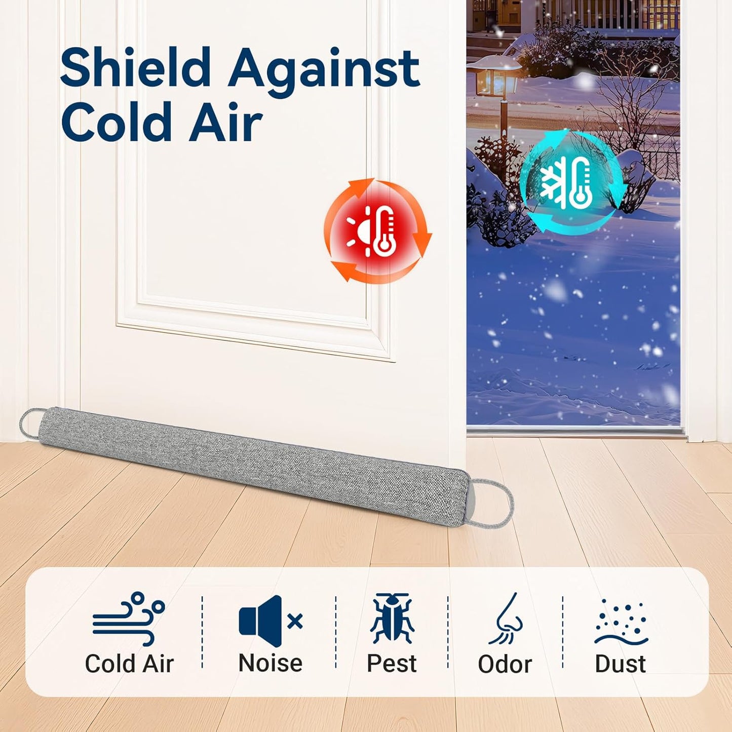 Door Draft Stopper for Bottom of Door, 36’’ Heavy Duty Under Door Draft Blocker Gap Filler, Door Seal for Noise Light Cold Air, with Adhesive Strips, Light Gray