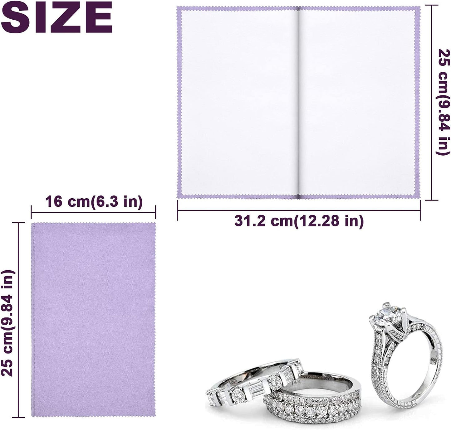 SEVENWELL Silver Polishing Cloth, Jewelry Cleaner Cloth for Sterling Silver Jewelry, Gold, Platinum, Silverware, Diamonds, Gemstones, Coins (Purple)