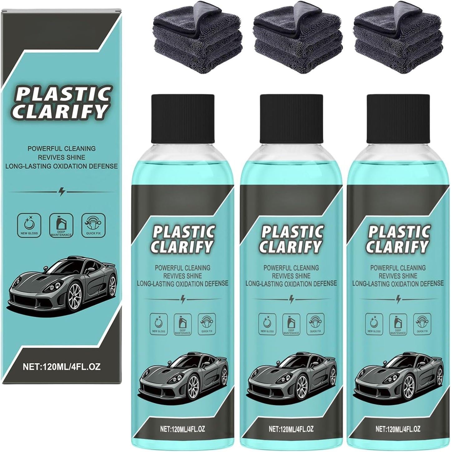 Plastic Clarify for Cars, Plastic Restorer for Cars Exterior, Multifuncional Interior Cleaner for Waterless Car, Detailing Spray, Faded Plastics (3PCS)