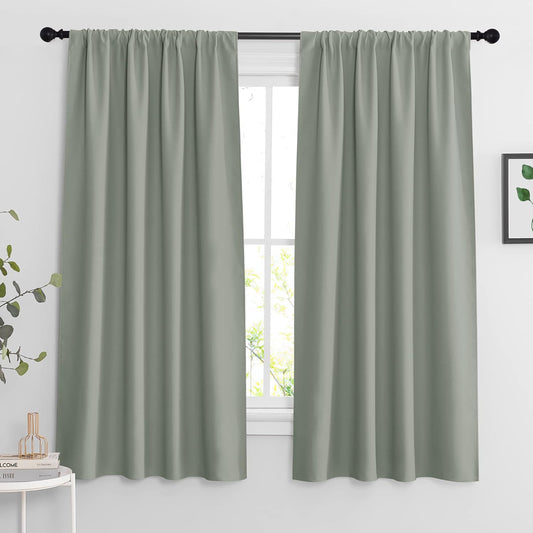 RYB HOME Bedroom Curtains Blackout - Light Block Energy Efficiency Small Window Treatment Drapes for Kitchen Dining Baby Nursery Morden Decor, W 42 x L 63 inch, Sea Green, 2 Panels