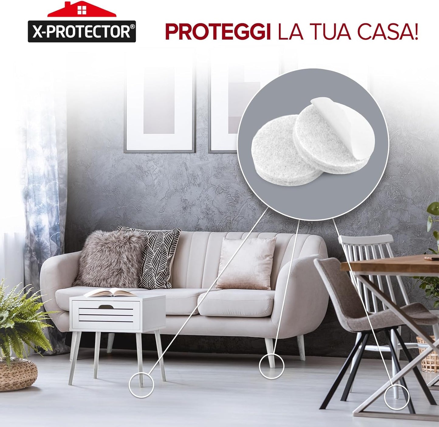 Felt Furniture Pads X-PROTECTOR - 48 Premium Felt Pads Floor Protector - Chair Felts Pads for Furniture Feet Wood Floors - Best Furniture Pads for Hardwood Floors - Protect Your Hard Floors! (White)