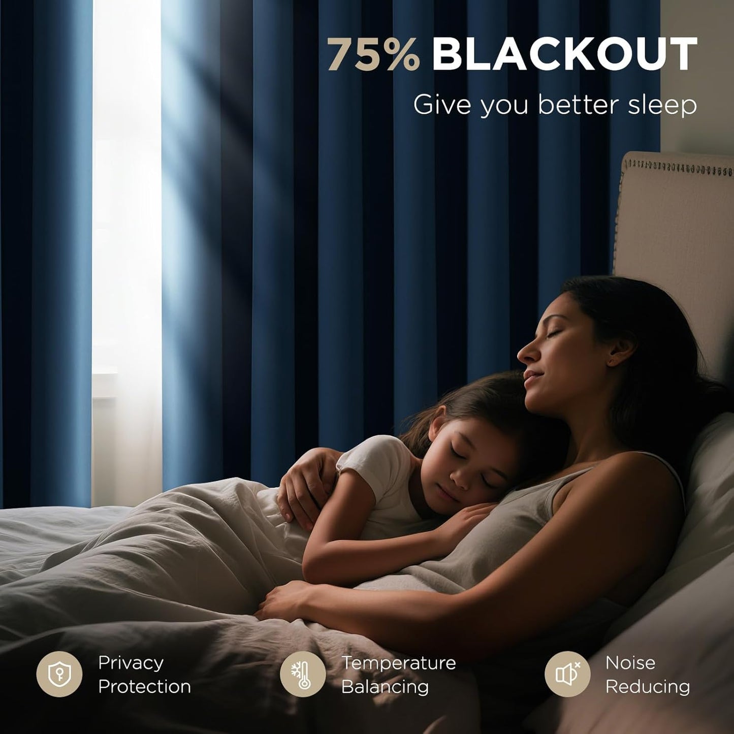 Joydeco Blackout Patio Sliding Door Curtains 84 Inches Long, Grommet Privacy Room Divider Curtains, Extra Wide Thermal Blackout Drapes for Bedroom Living Room (Navy Blue, 70Wx84L, 1 Panel)