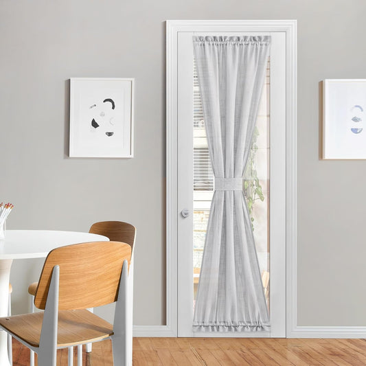 NICETOWN Sidelight Curtain for Light Filtering Linen Window Sheer Curtains for French Fron Door with Tieback, Temporary Door Window Shade for Entryway Doorway,1 PC, 26x80, Light Grey