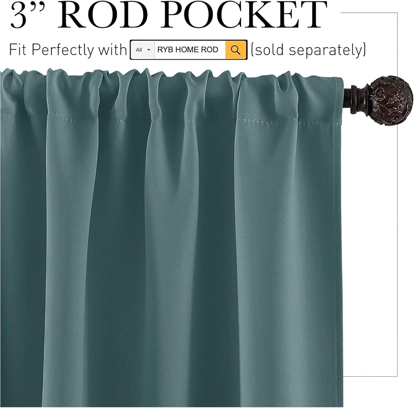 RYB HOME Short Curtains for Window - Blackout Small Window Treatment Panels for Bedroom Bathroom Kitchen Cafe Baby Nursery, Width 29 inches x Length 24 inches, Teal Blue, 2 Panels