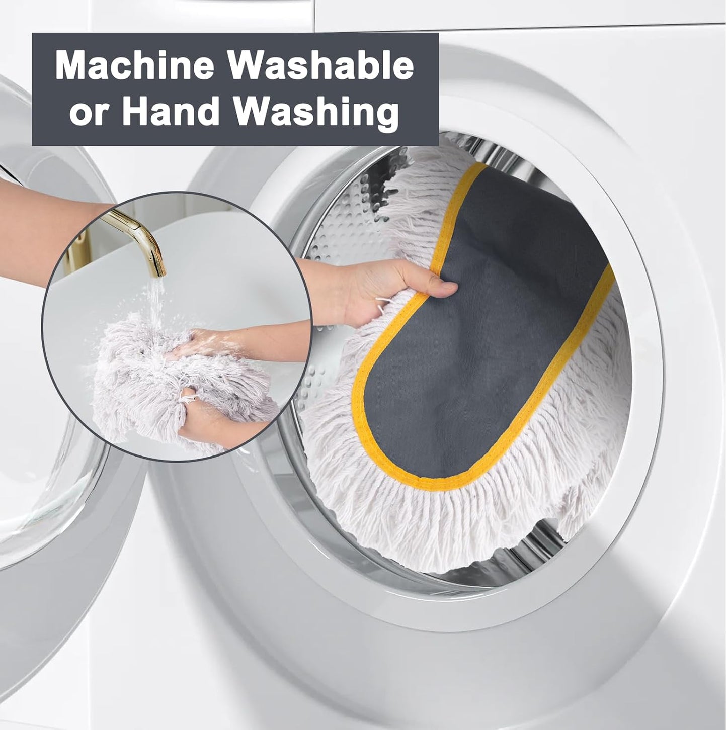 24" Commercial Dust Mop for Floor Cleaning,Heavy Duty Floor Duster Sweeper Broom with 2 Replacement Mop Pads,Large Wet Dry Flat Mops for Hardwood Floors,Marble, Laminate,Tile,Concrete,Garage (Grey)