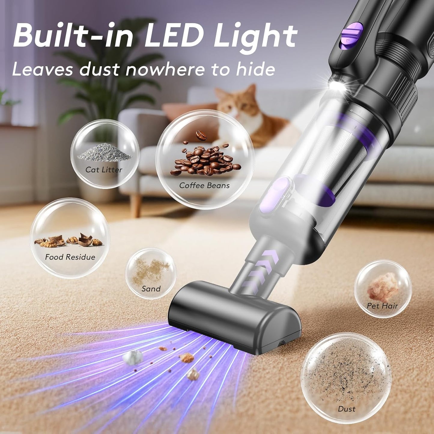 Car Vacuum Portable Cordless, 20000Pa Mini Vacuum Cleaner & Air Duster, 130W Brushless Motor Handheld Vacuum Cordless with LED Light, 7800mAh Battery, Multi-Nozzles for Car, Office, Home, Pet