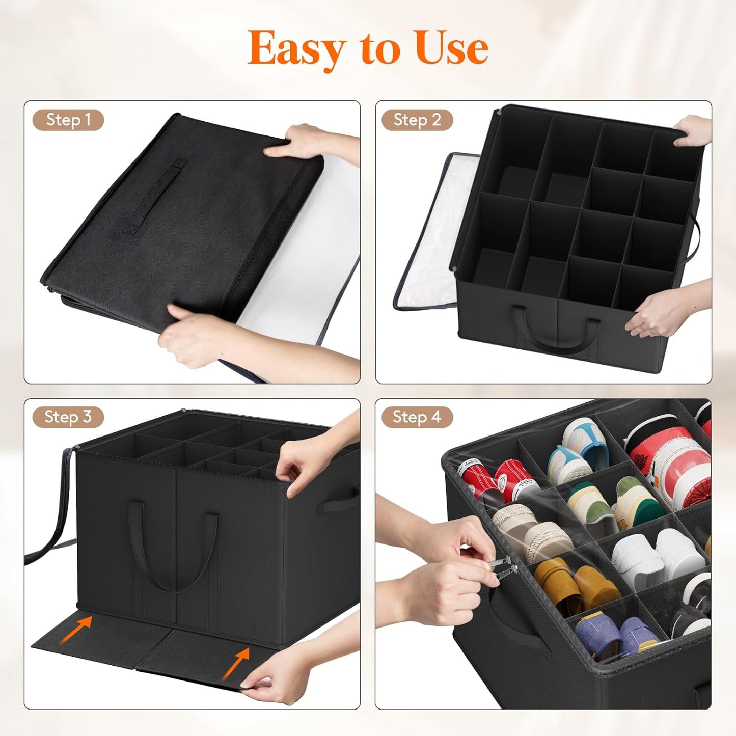 Lifewit Shoe Storage Organizer for Closet Fits 12-16 Pairs, Fabric Large Shoe Box Storage Container with Clear Cover, Foldable Bins Fit for Boots Heels Sneakers 17"(L) x 17"(W) x 12.5"(H) 1 Pack Black