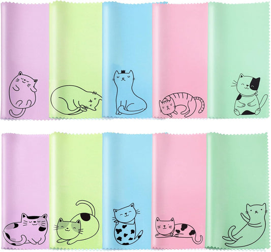 Sinmoe 20 Pcs Microfiber Cleaning Cloth Cute Kitty Cat Design Microfiber Cloth Gift Soft Multicolor Glasses Cleaner for Eyeglasses Camera Lens Cell Phone Screens Glasses, 6 x 6 Inches