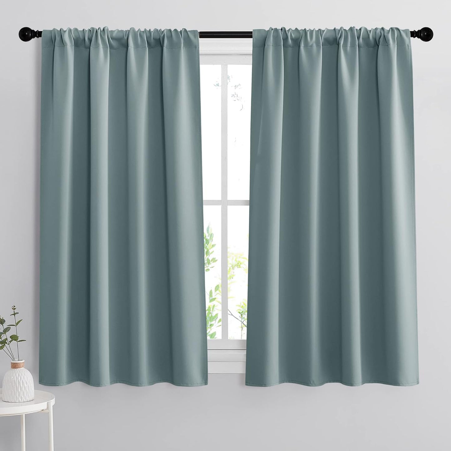 RYB HOME Small Window Blackout Curtains for Bathroom - Privacy Room Darkening Curtains Drapese Rod Pocket Energy Smart Decor for Kitchen Bedroom, 42 inches Wide x 54 inches Long, Dusty Blue, 1 Pair