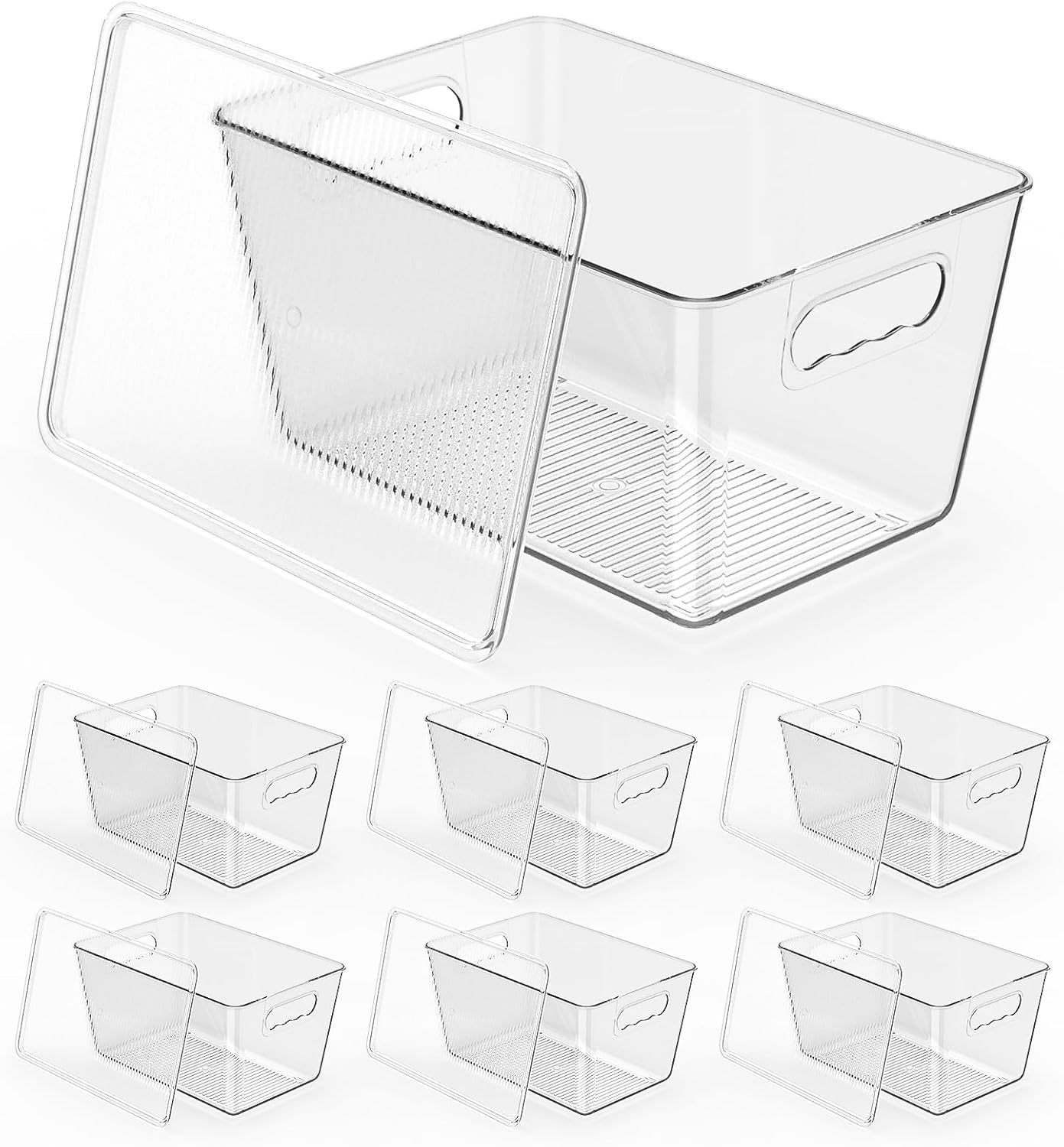Clear Stackable Storage Bins, Pantry Organizers & Storage Containers, Cabinet Organizer, Home Organization Must Haves for Kitchen, Laundry Room, Office, Closet & Freezer (6 Pack with Lids)