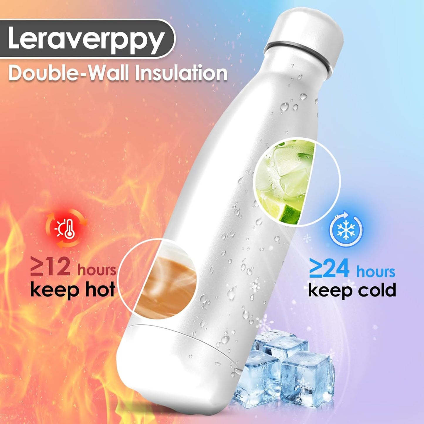 25oz Cola-Bottle Shaped Stainless Steel Leak-proof Water Bottle,Double Wall Vacuum Insulated Metal,Travel Mug For Sports Indoors & Outdoors,BPA-Free School Kids Flasks,White(2 Pack)