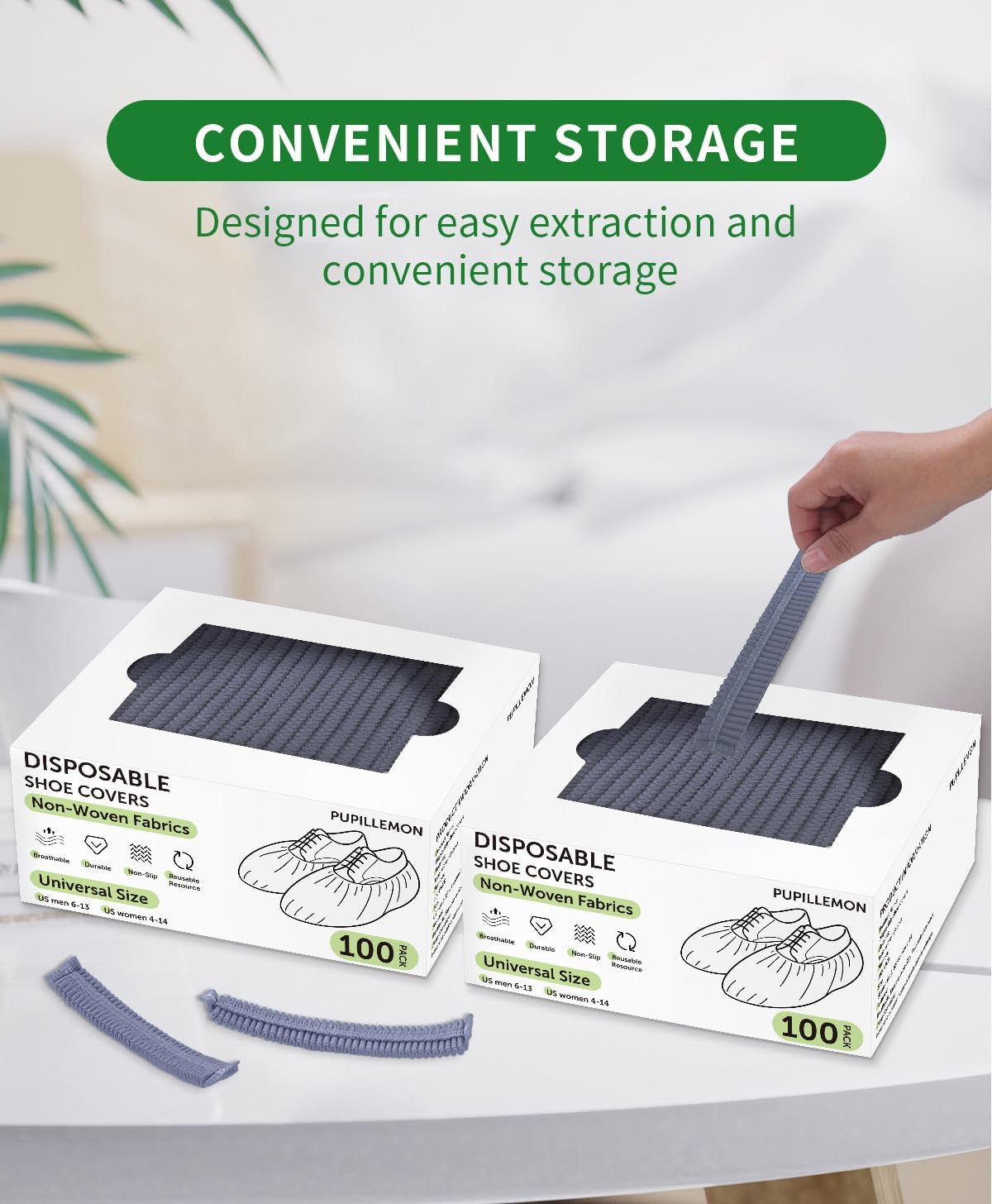 200Pcs(100 Pairs) Non-Woven Shoe Covers Disposable Non Slip for Indoors, Breathable | Durable | Boot Covers, Fits Up to Size 13 US Men (Gray)