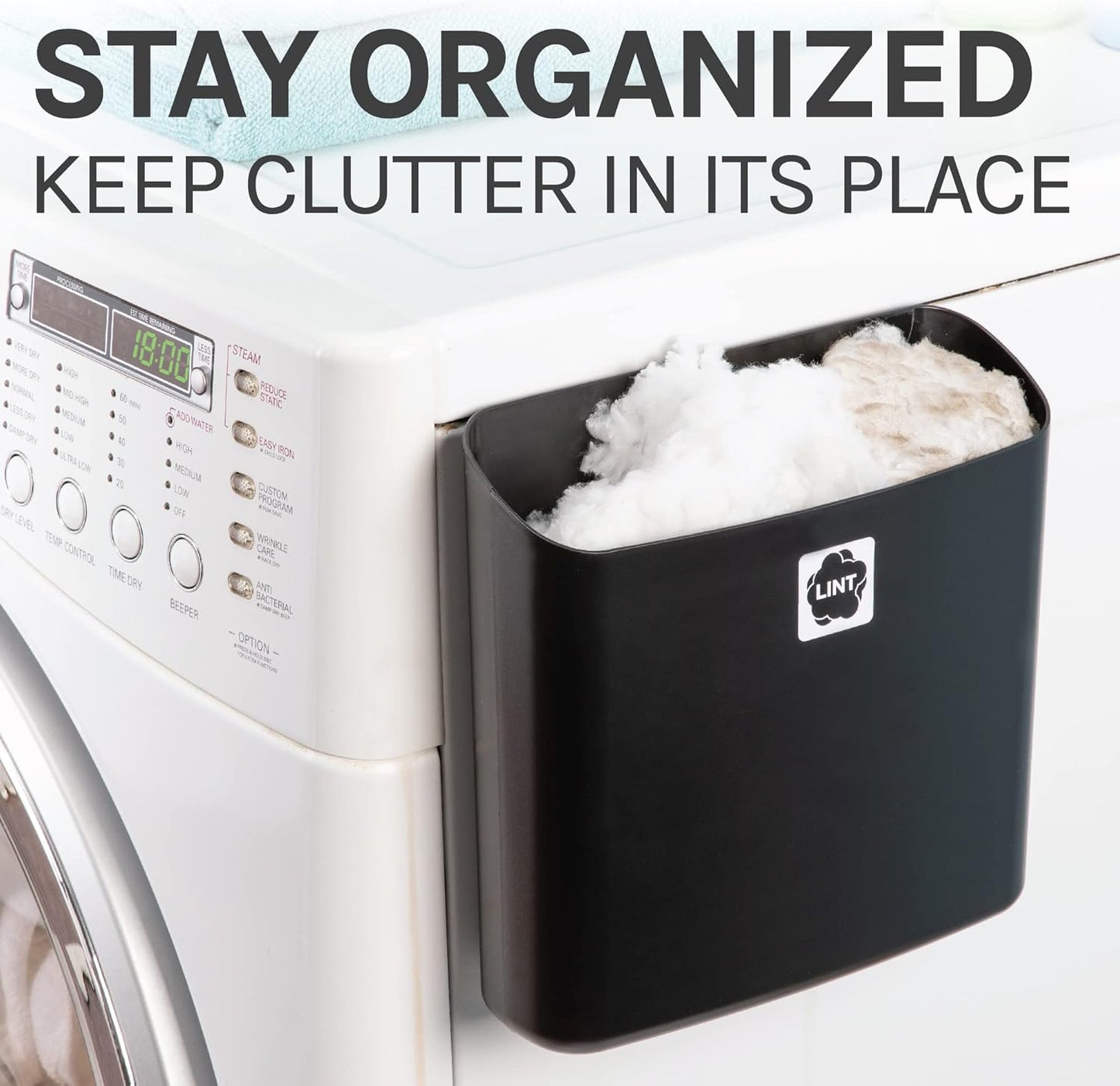 JS Jackson Supplies Black Lint Bin with Magnetic Back (Set of 2), Large and Small Space Saving Trash Bins and Organizers for Laundry Room and Kitchen, Wall Mountable