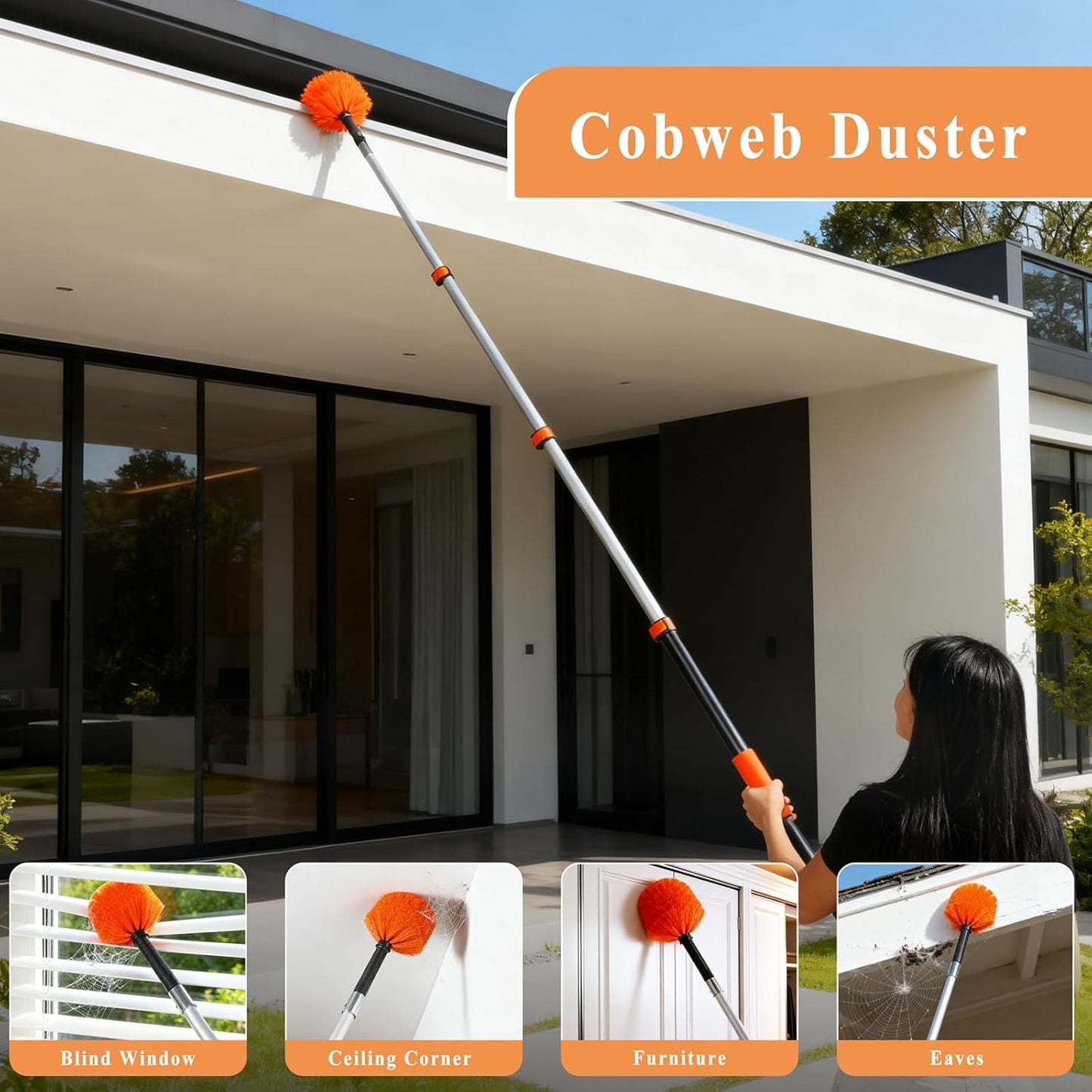 20ft High Ceiling Duster Kit with 5-12ft Heavy-Duty Extension Pole, Cobweb Duster, Ceiling Fan Duster, Window Squeegee & Cleaner, Microfiber Duster, Wall Mop for Home High Reach Cleaning