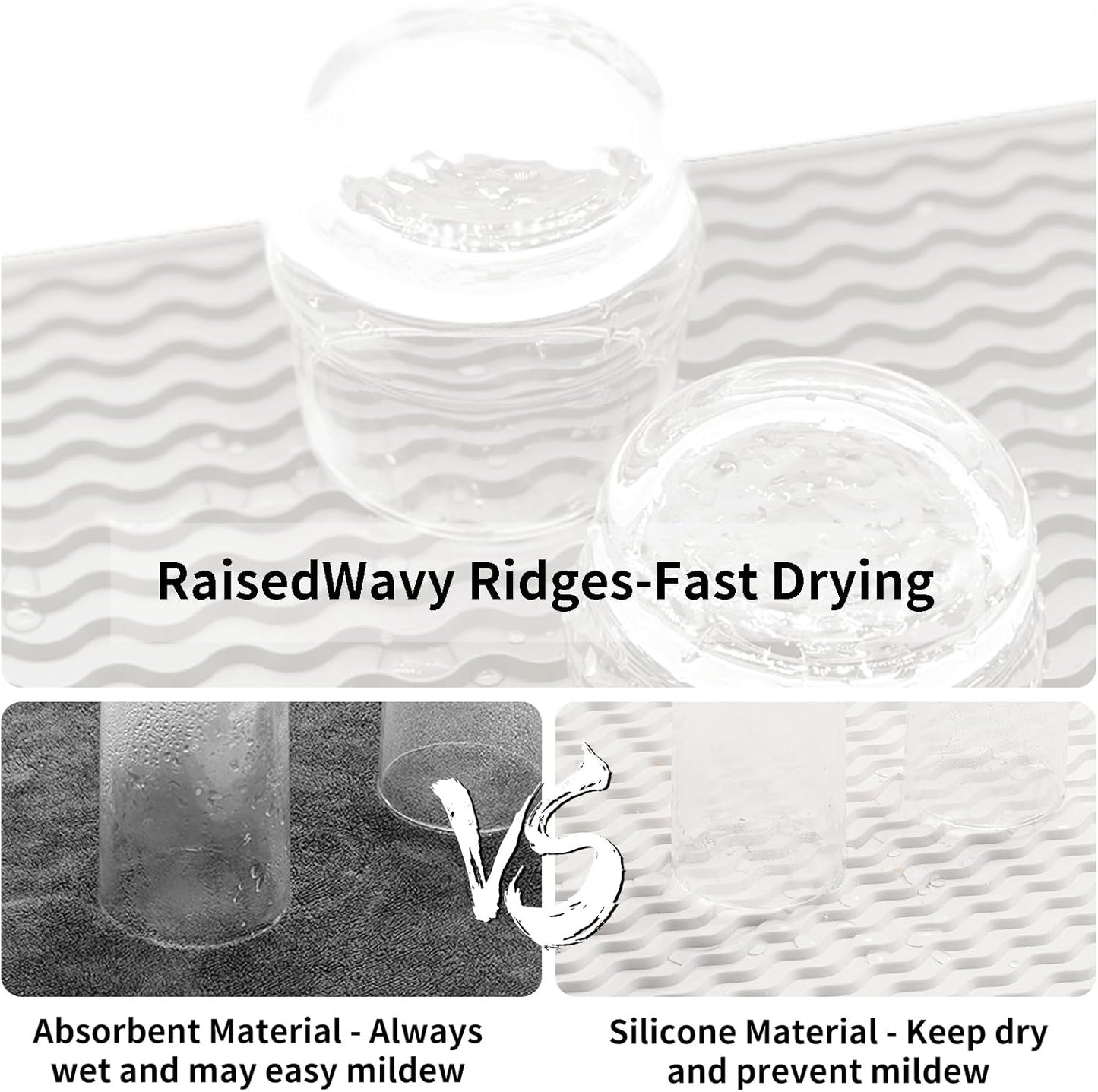 ZLR Silicone Dish Drying Mat for Kitchen Counter, Eco-Friendly Fast Dry Dish Mat, Easy Clean Multi Usage Drying Matt, Heat Resistant Trivet, 6" x 12" Extra Small, Milk White