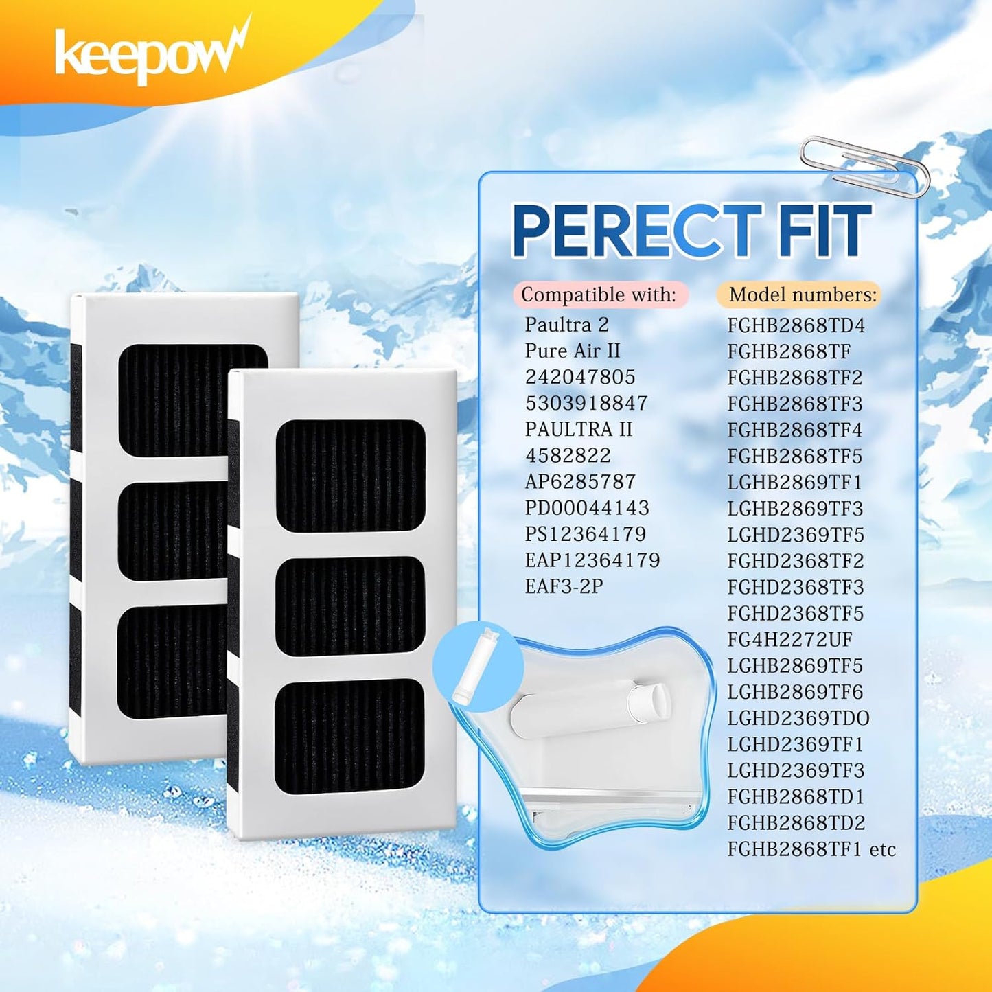 KEEPOW Paultra2 Refrigerator Air Filter Compatible with Frigidaire Pureair Ultra 2, Pure Air Ultra 2, Pureair Ultra ii, Electrolux 242047805, 5303918847, EAP12364179 (4 Pack)