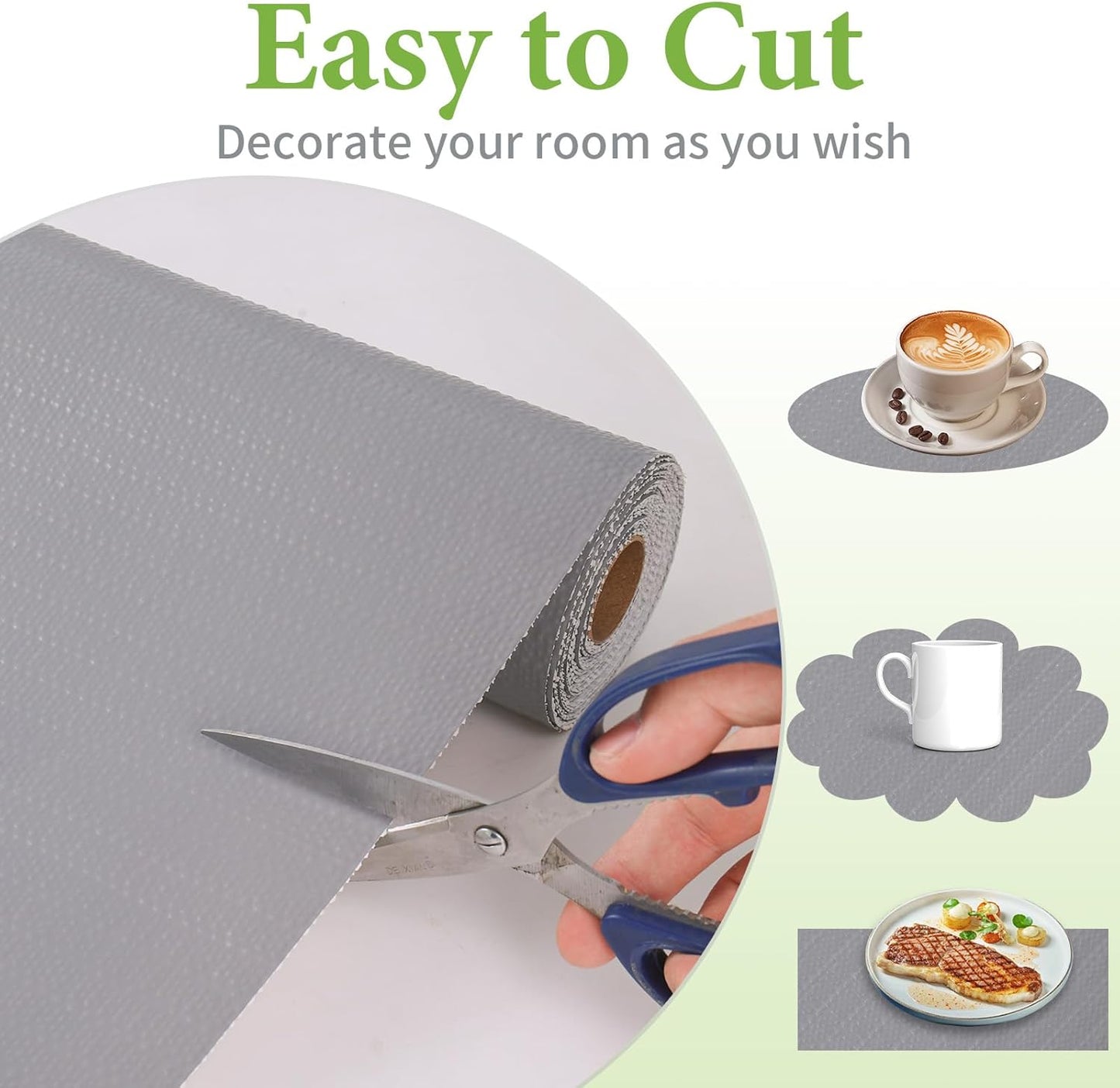 Shelf Liners for Kitchen Cabinets 12in x 30FT Non Adhesive Drawer Liner Grey Thickened Shelf Liner Paper Strong Non-Slip Easy to Clean for Tool Box Refrigerator with Knife and Tape Measure