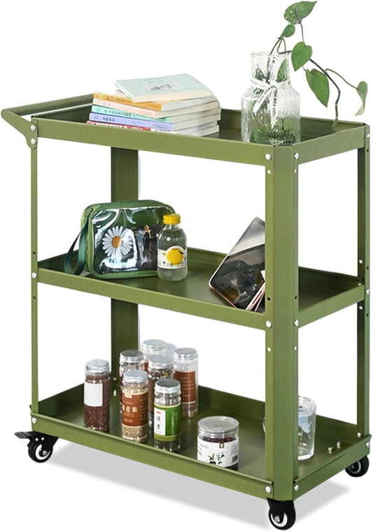3 Tier Rolling Tool Cart with Lockable Silent Wheels, 330 LBS Capacity, Metal Service Cart for Home, Garage, Warehouse, Workshop