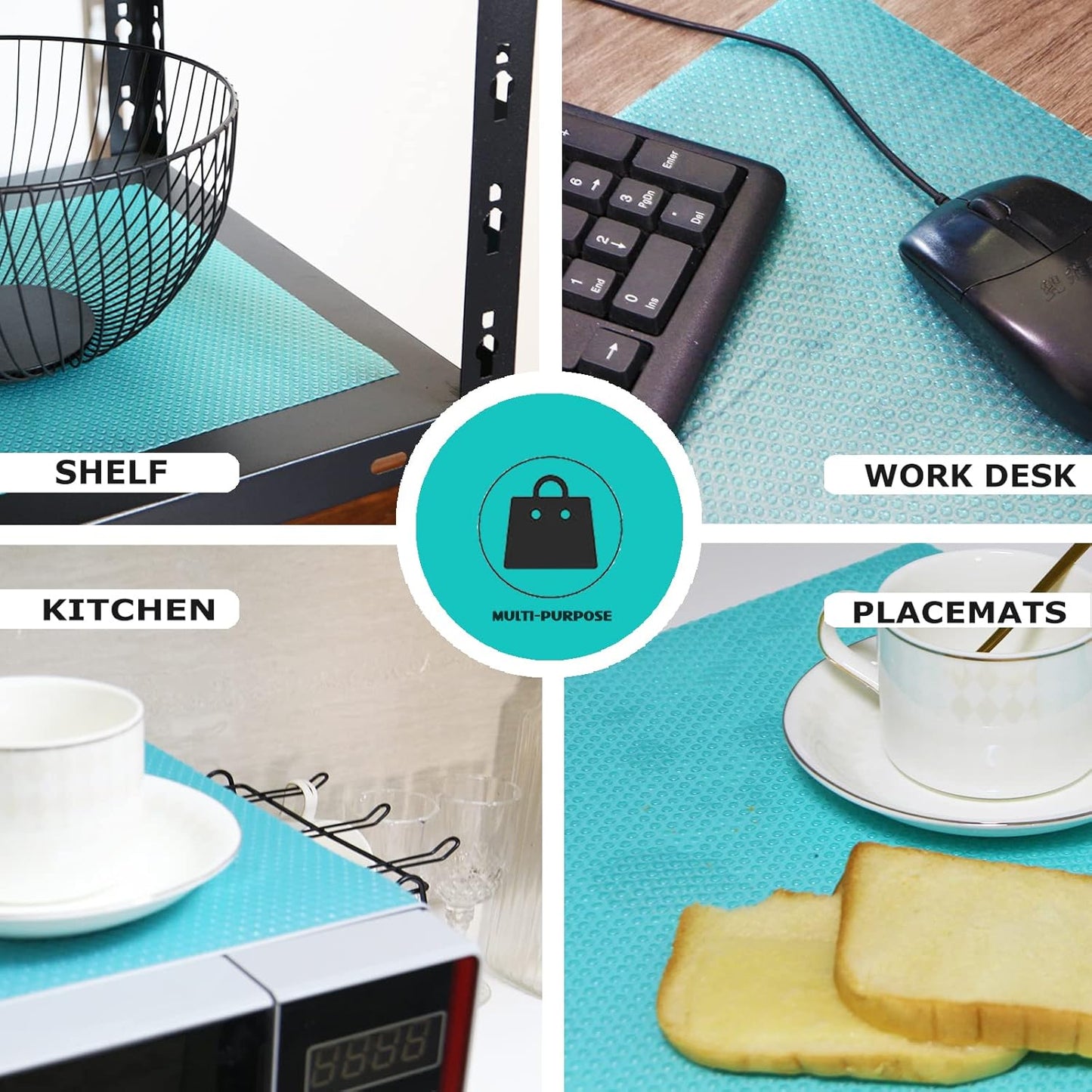 24Pcs Refrigerator Liners, Washable Fridge Liner Mats Covers Pads for Glass Shelf Cupboard Cabinet Drawer Home Kitchen Accessories Organization (Blue)