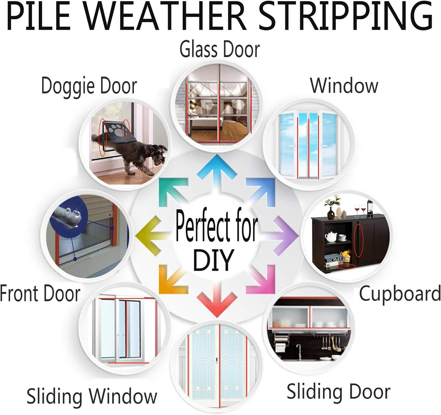 Weather Stripping Brush for Sliding Windows/Doors Frame Side,Pile Self Adhesive Weatherstrip Seal Strip Sealer Draft Stoppers (33ft x11/32 Backing x 11/32 Brush inch, White)