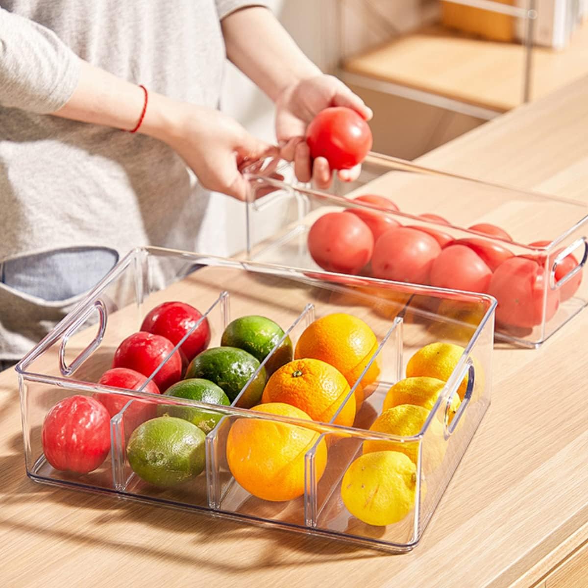 MineSign 4Pack Stackable Fridge Drawers Pull-out Storage Bins with Handle Clear Food Container for Refrigerator Plastic Dresser Organizer Fruit&Veggie Keeper for Freezer Cabinet Kitchen Organization
