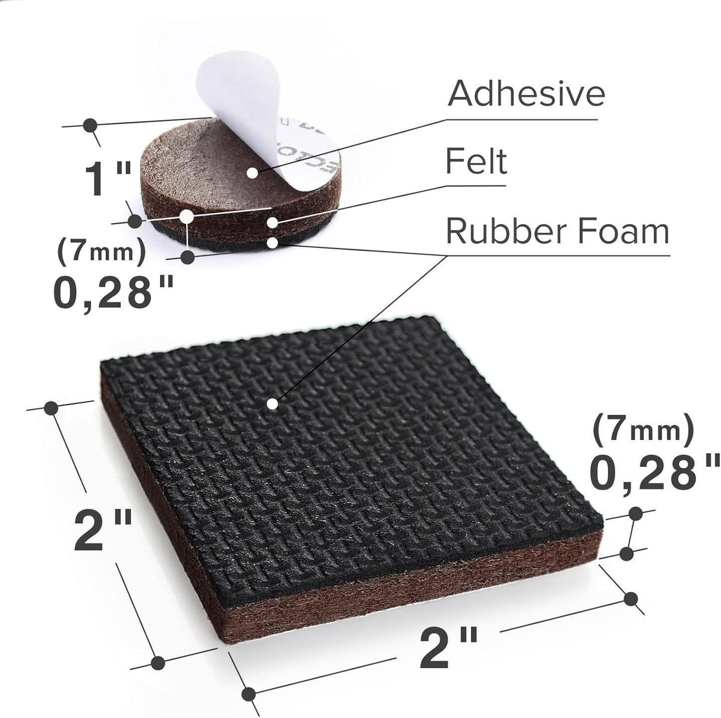 Non Slip Furniture Pads X-PROTECTOR 48 PCS - 32 pcs 1” Round + 16 pcs 2" Square Furniture Grippers! Rubber Feet Hardwood Floor Protectors for Furniture Legs - Couch Stoppers - Keep Furniture in Place!