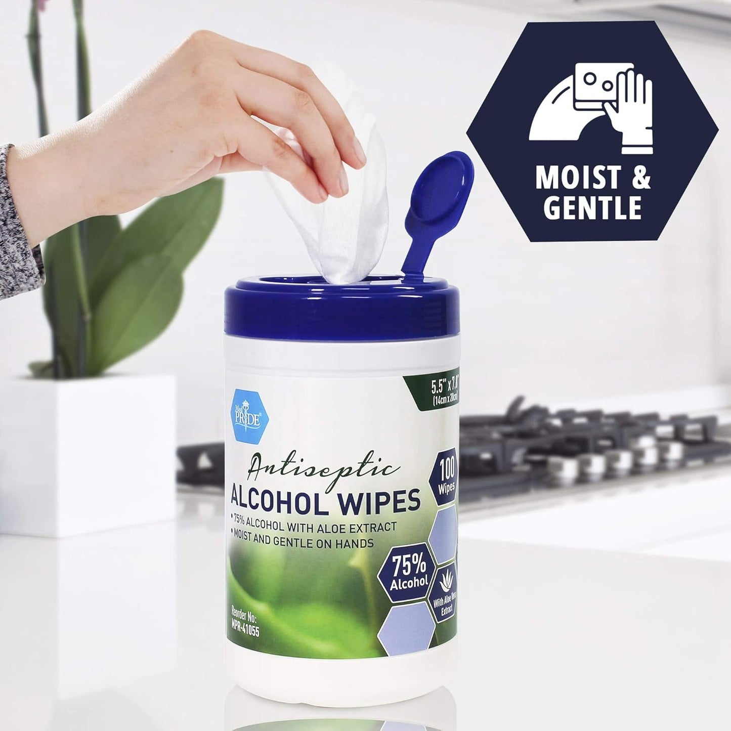MED PRIDE Alcohol Based Disinfectant Wipes, 100 Pack, with Aloe Vera, Wipes with Alcohol for Cleaning, 5.5in X 7.8in