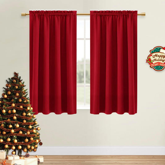 DWCN Christmas Red Blackout Curtains for Bedroom –Rod Pocket Thermal Insulated Room Darkening Drapes for Living Room, W 42 x L 54 Inch, 2 Panels
