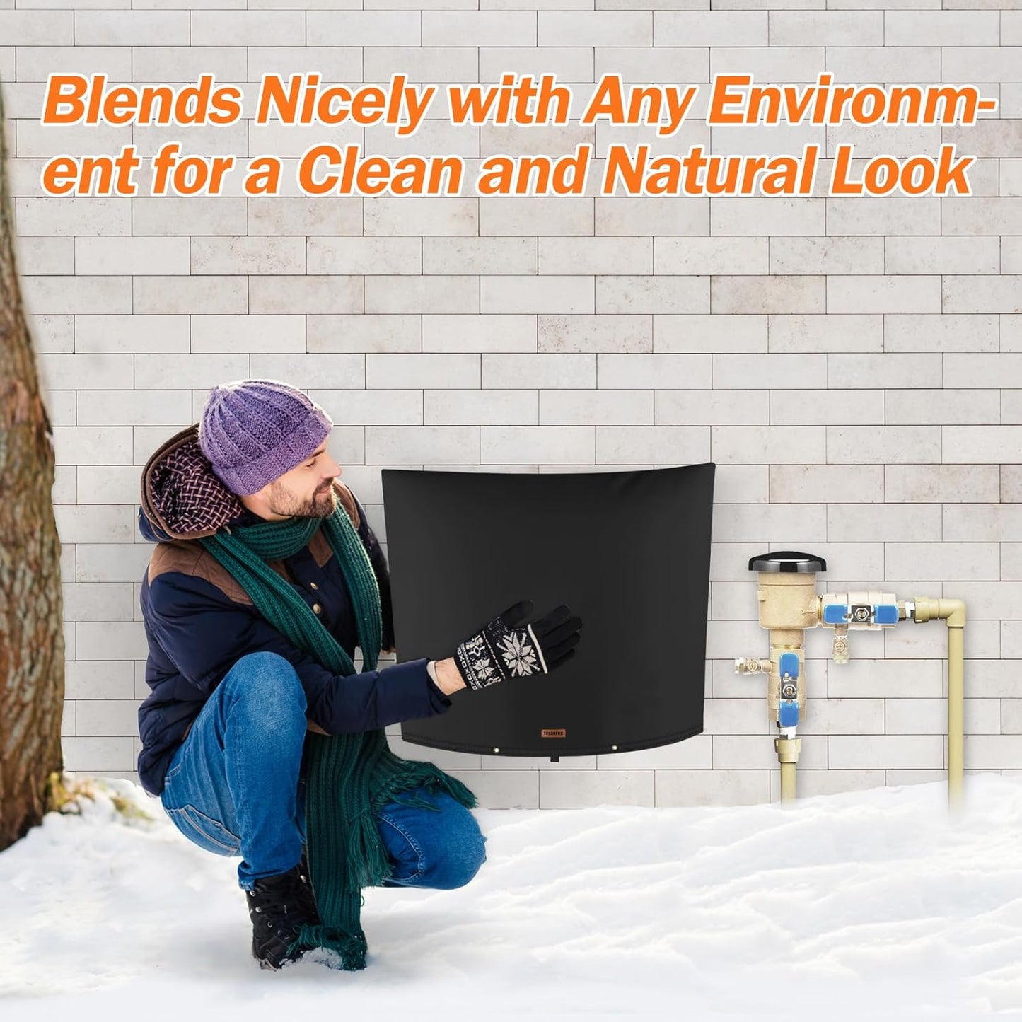 TOHONFOO Backflow Preventer Pipe Insulation Cover (5°F) - Irrigation Sprinkler Valve Insulated Pouch - Water Well Pump Cover - Sturdy 5 Layers for Winter Freeze Protection, 40" W x 36" H, Black