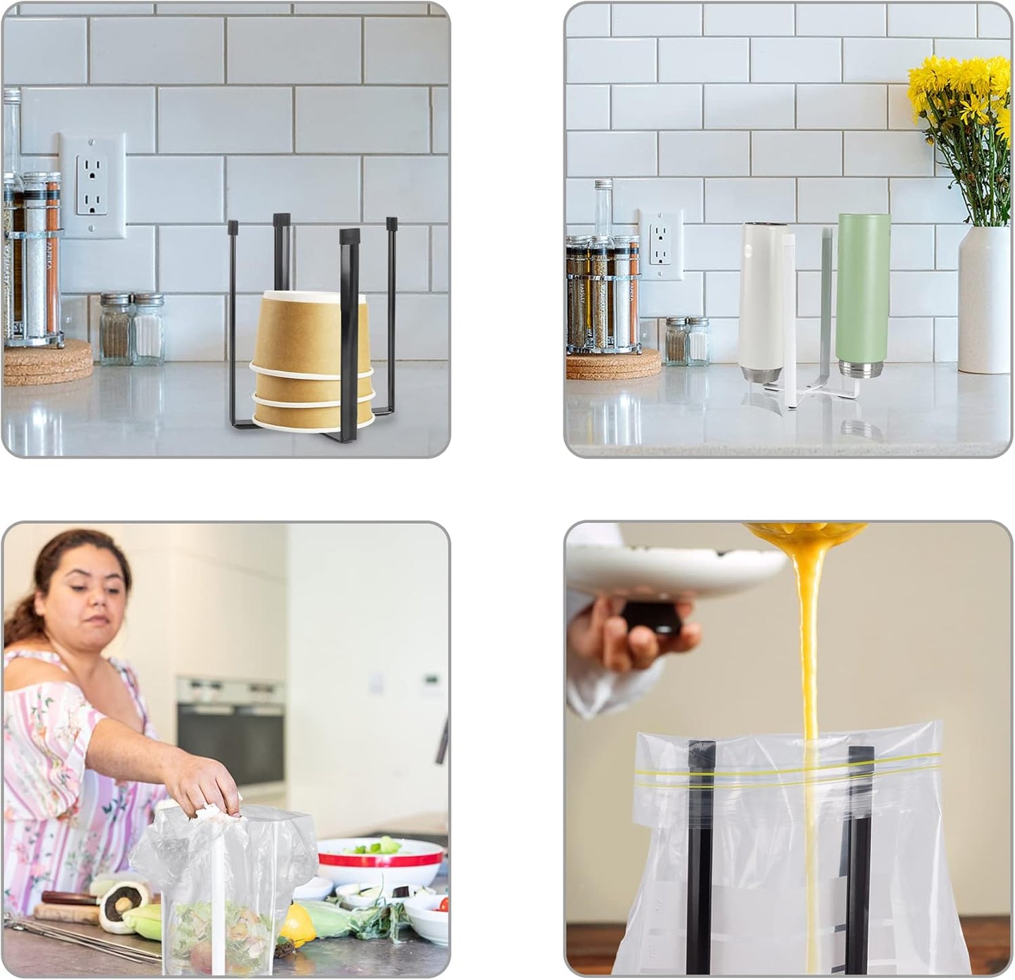 Kitchen Countertop Drying Rack for Bottles, Cups and Plastic Bags - Multifunctional Holder with Shelf and Trash Bag, White