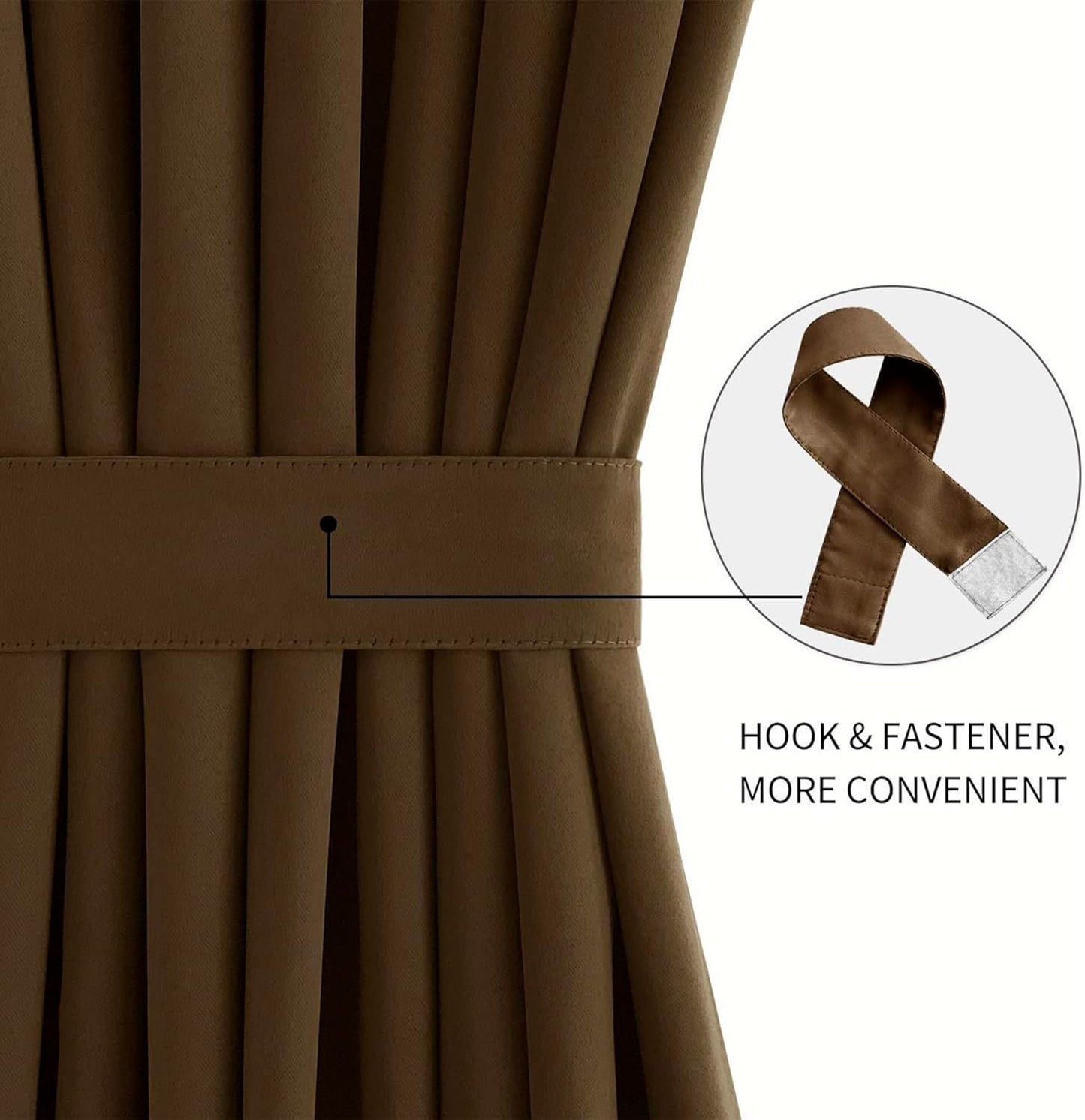 DWCN French Door Curtains – Rod Pocket Thermal Blackout Curtain for Doors with Glass Window, Kitchen and Patio Doors for Privacy, 12 X 72 Inches Long, 1 Curtain Panel with Tieback, Brown