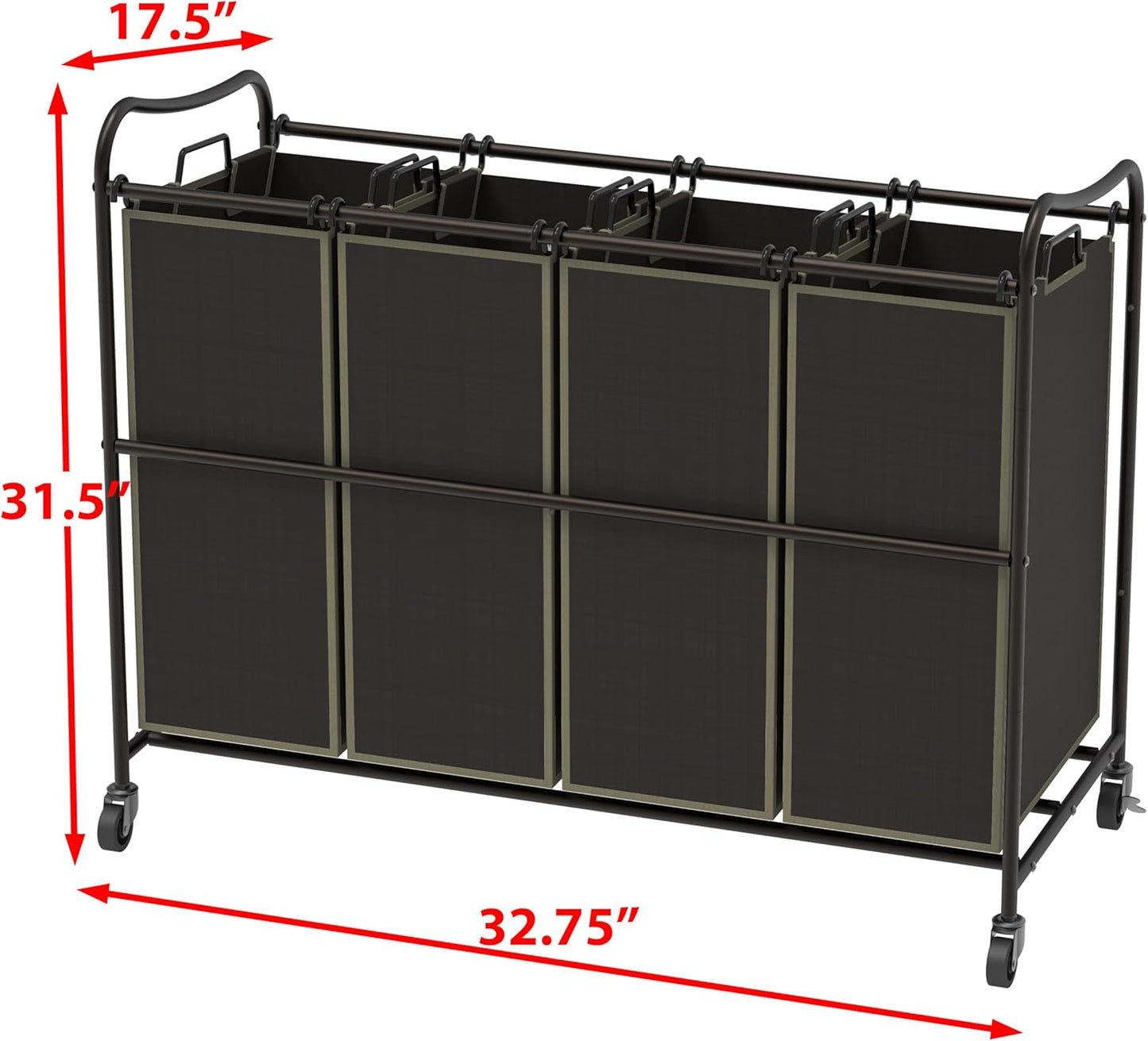 Simple Houseware 4-Bag Heavy Duty Laundry Sorter Rolling Cart, Brown