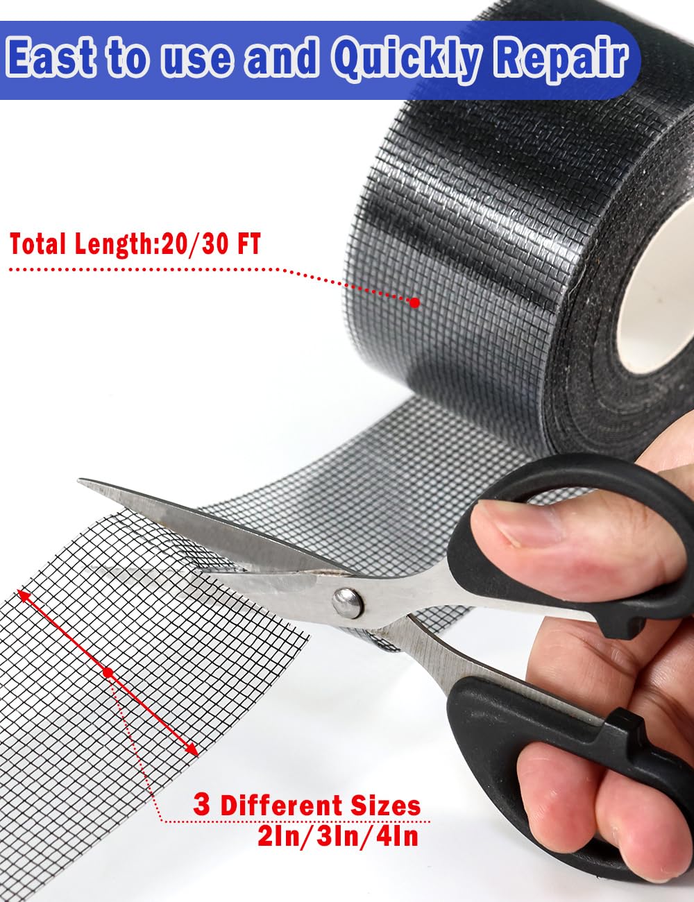 Wohohoho Window Screen Repair Tape, 2 in X 40 FT (480IN) Black Screen Patch Repair Kit, 3-Layer Strong Adhesive Invisible Screen Tape Mesh Repair for Windows, Doors Garage Mosquito Net Magnetic Screen