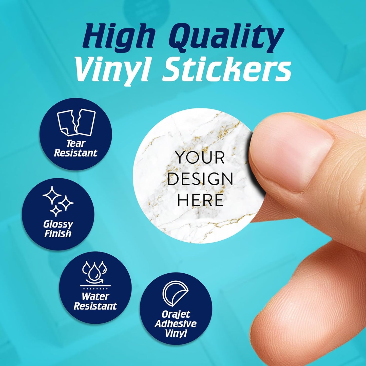 100 Custom Vinyl Stickers - Upload Your own Image, Text, Design, Logo - Personalized Logo Labels for Handmade, Packaging, Bottle, Jars, Candle, Brand Stickers (Gold Marble, 1x1)