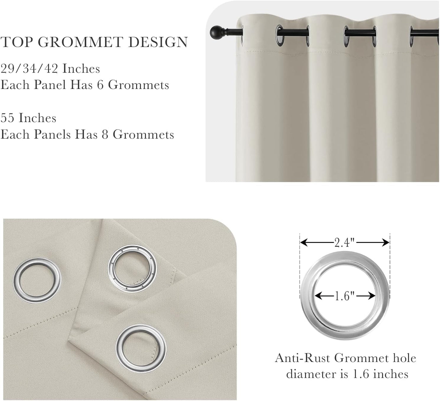 PONY DANCE Cream Blackout Curtains for Bedroom - 2 Pieces Thermal Insulated Room Darkening Drapes Noise Reducing Solid Grommet Top Window Curtain Panels for Home Decoration, 42" W x 60" L