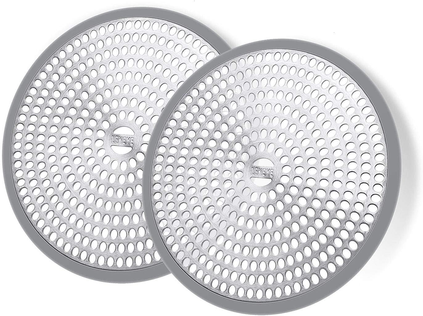 LEKEYE Shower Hair Catcher Drain Protector Strainer-Steel & Silicone 2 Pack