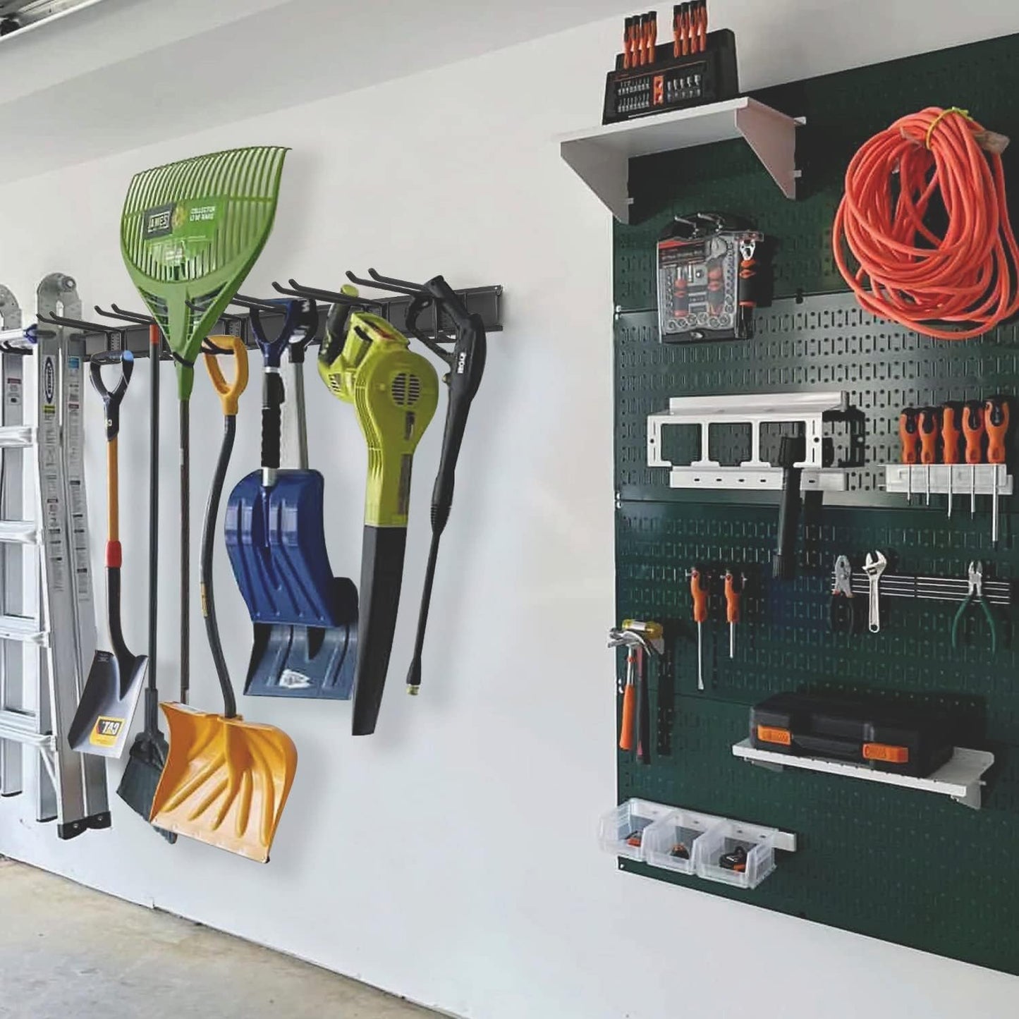 Wall Mount Tool Storage Rack, Heavy Duty Garage Storage Tool Organizer, Garden Tool Wall Hooks and Hangers, Hold Up to 350lbs (Black 6pcs)