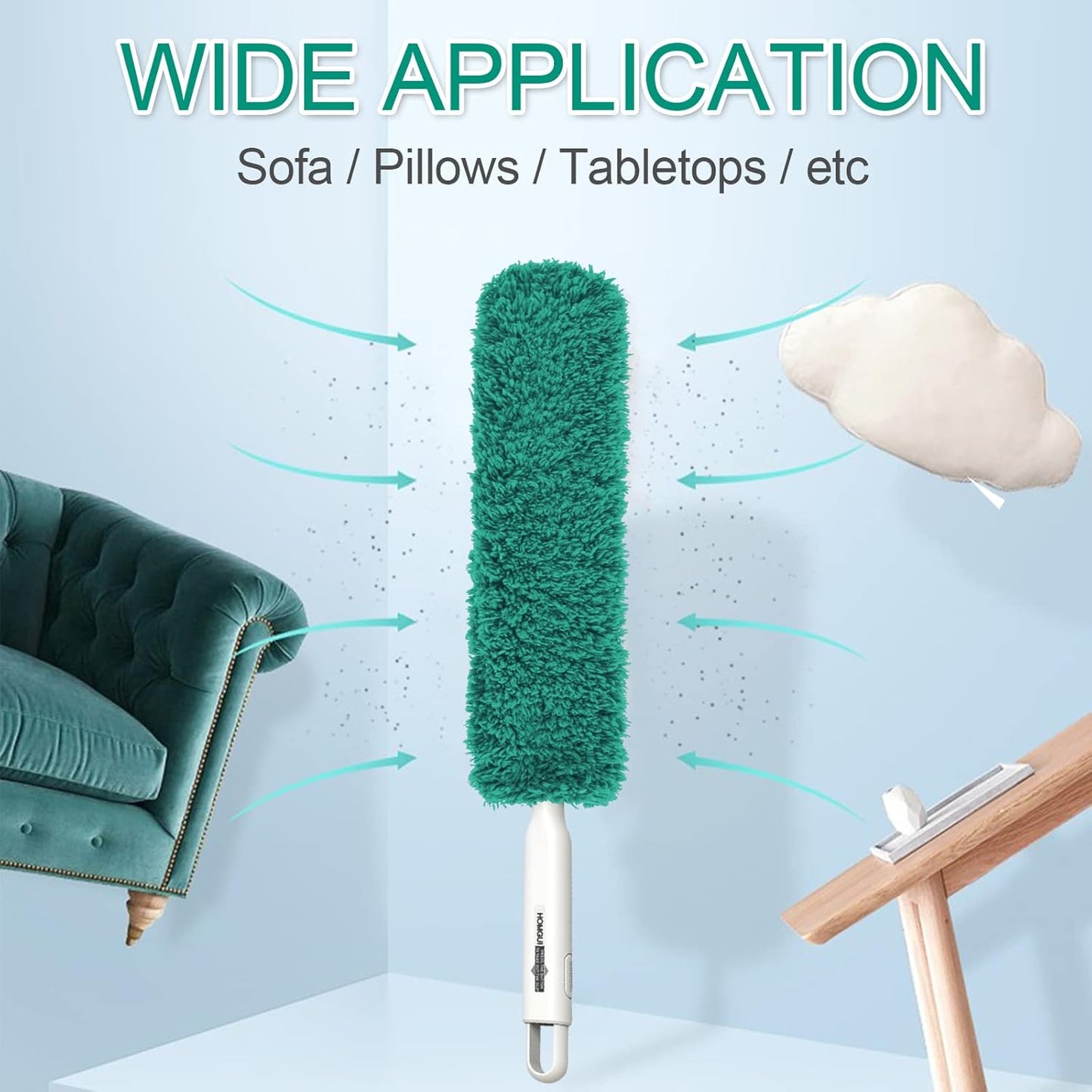 Microfiber Duster, Feather Duster, Dusters for Cleaning, Washable Dusters with Reusable Microfiber Head, Feather Dusters for Cleaning Cobweb, Blinds, Furniture, Cars-Green