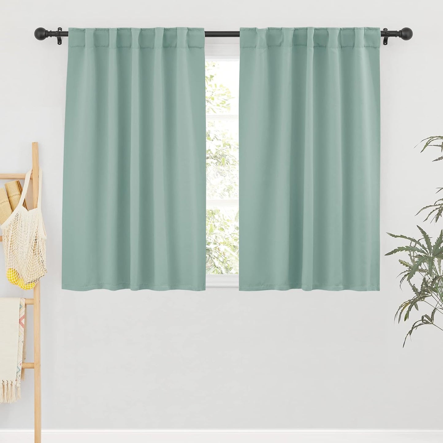 RYB HOME Small Window Curtains Blackout, Privacy Thermal Insulating Drapes for Bedroom Bathroom Basement Cafe Classroom Window Decor, W 34 x L 45 inches, Aqua, 2 Panels
