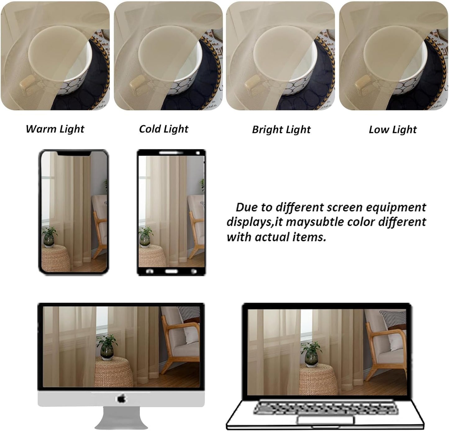 Chyhomenyc Taupe Sheer Curtains 78 Inches Long 2 Panels Set for Living Room, Light Filtering Voile Lightweight Bedroom Curtains, Rod Pocket Solid Window Treatment Drapes, Each 42W x 78L