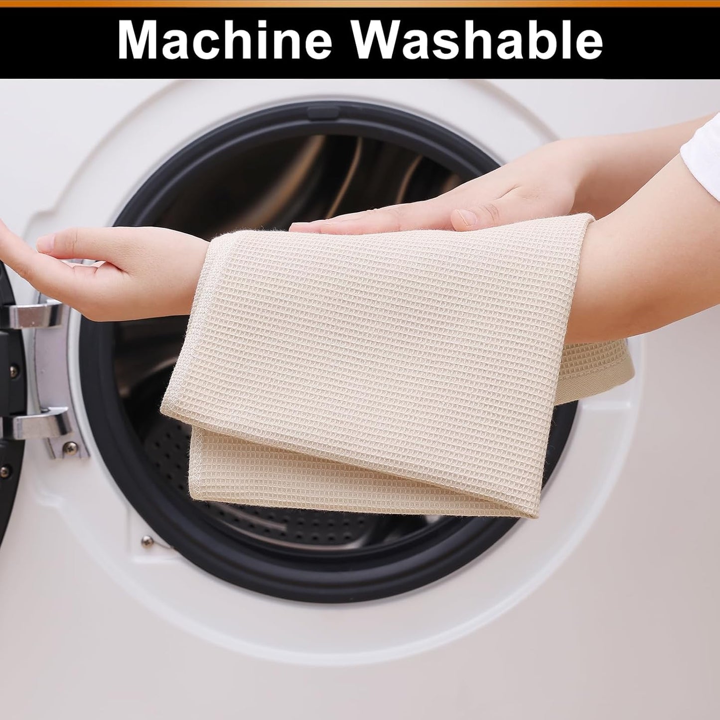 Homaxy 100% Cotton Waffle Weave Kitchen Towels - 8 Pack Soft and Absorbent Dish Towels - 16 x 26 Inches Quick Dry Hand Towels - Beige